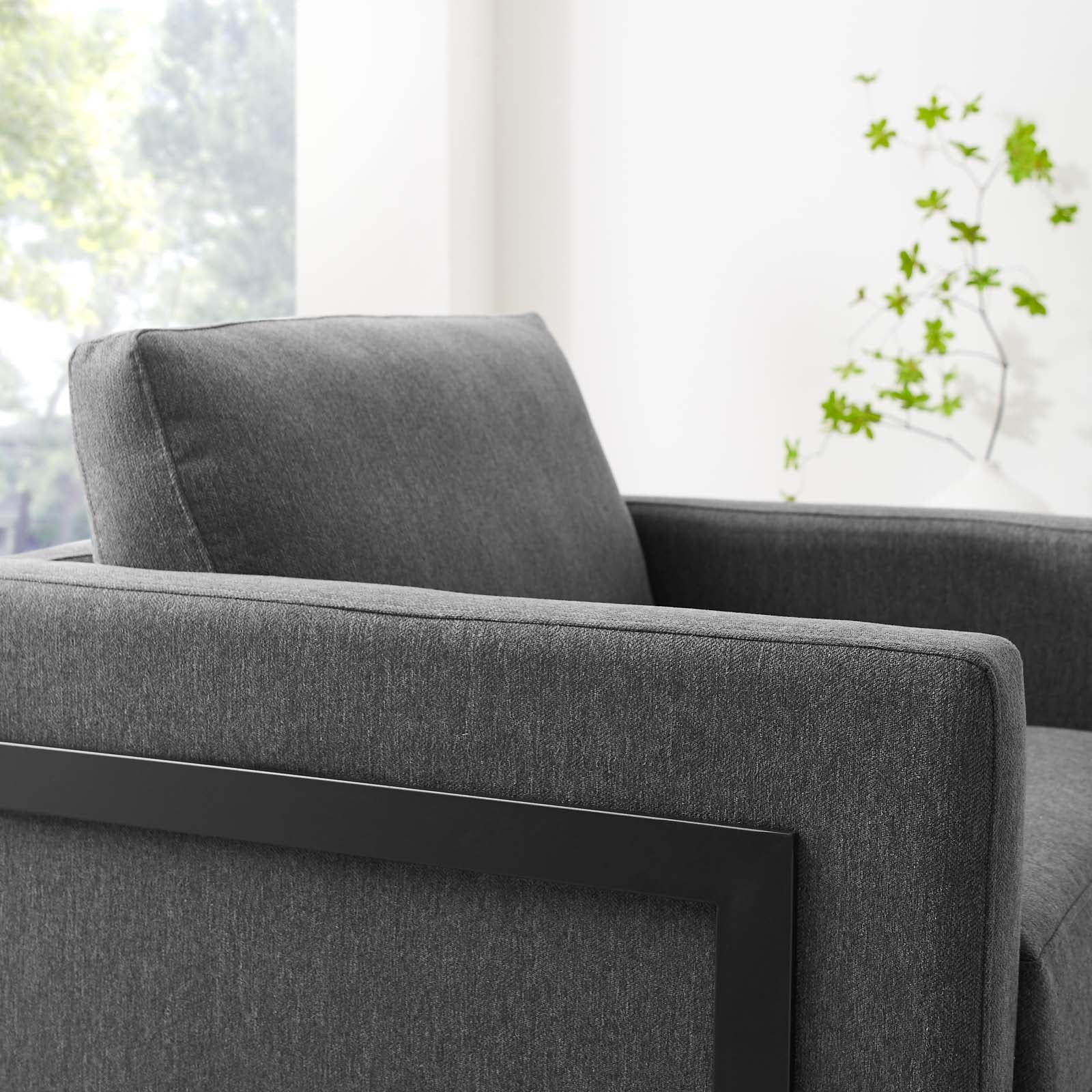 Modway Accent Chairs - Posse Upholstered Fabric Accent Chair Black Charcoal