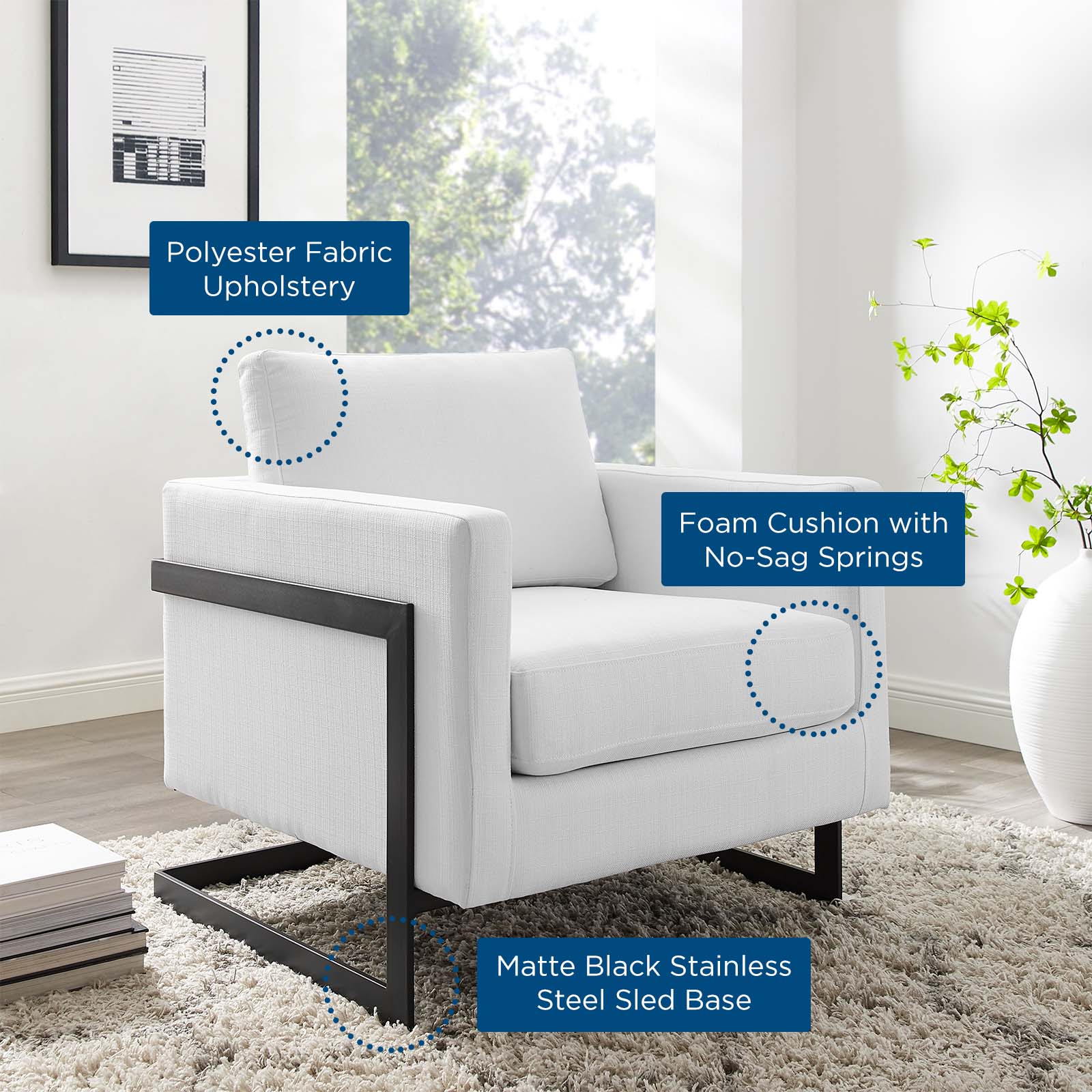 Modway Accent Chairs - Posse Upholstered Fabric Accent Chair Black White