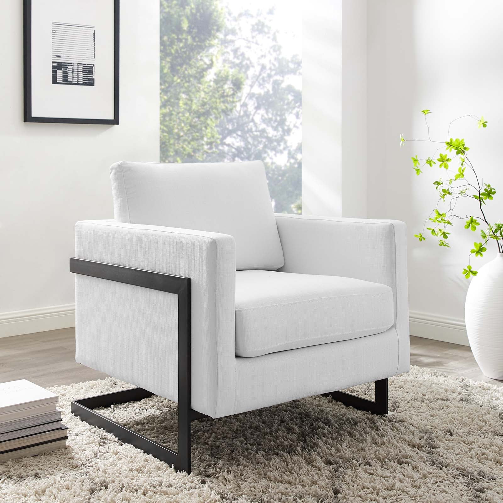 Modway Accent Chairs - Posse Upholstered Fabric Accent Chair Black White