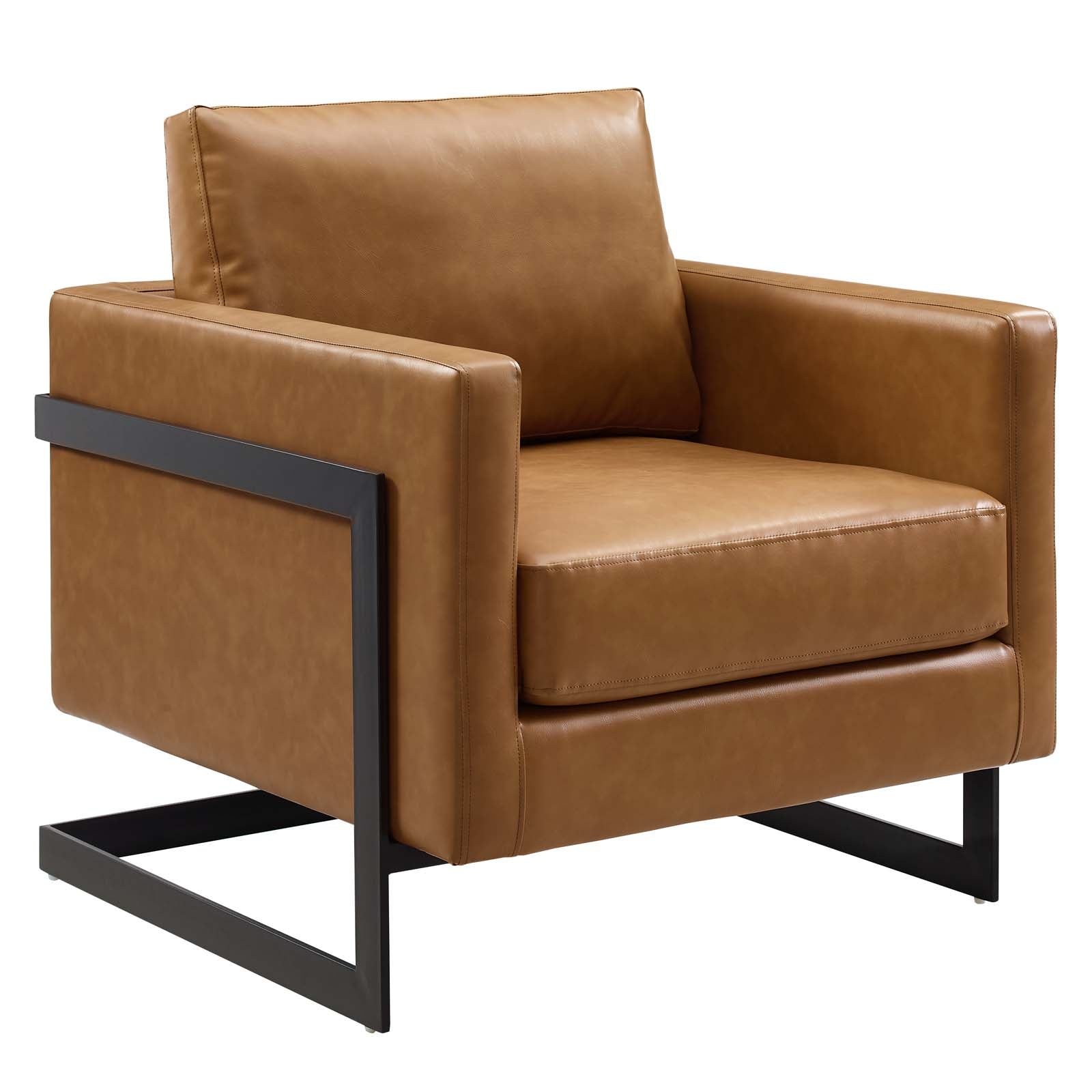 Modway Accent Chairs - Posse Vegan Leather Accent Chair Black Tan