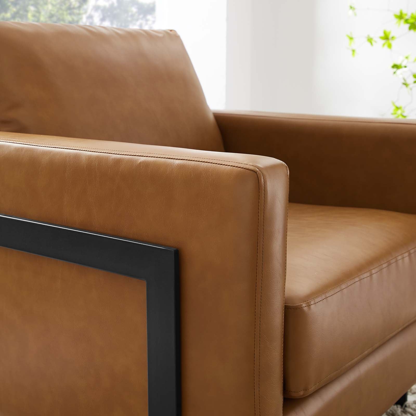 Modway Accent Chairs - Posse Vegan Leather Accent Chair Black Tan