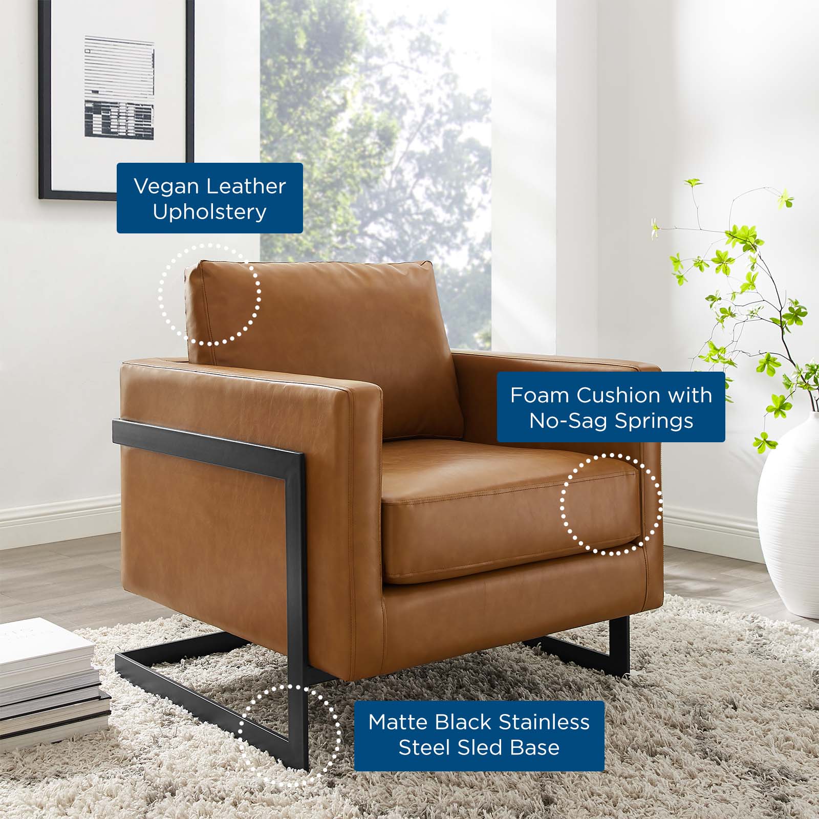 Modway Accent Chairs - Posse Vegan Leather Accent Chair Black Tan