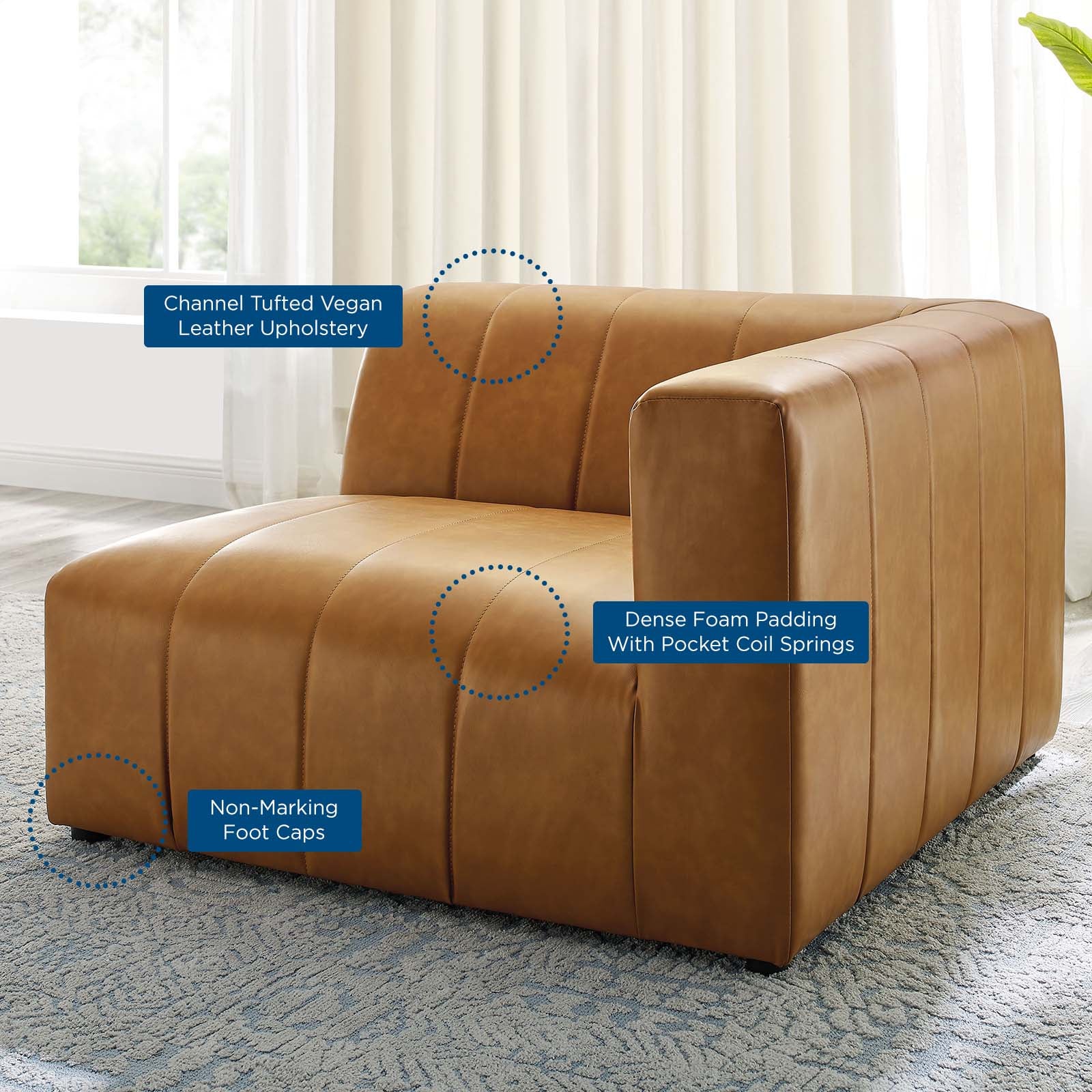 Modway Accent Chairs - Bartlett Vegan Leather Right-Arm Chair Tan