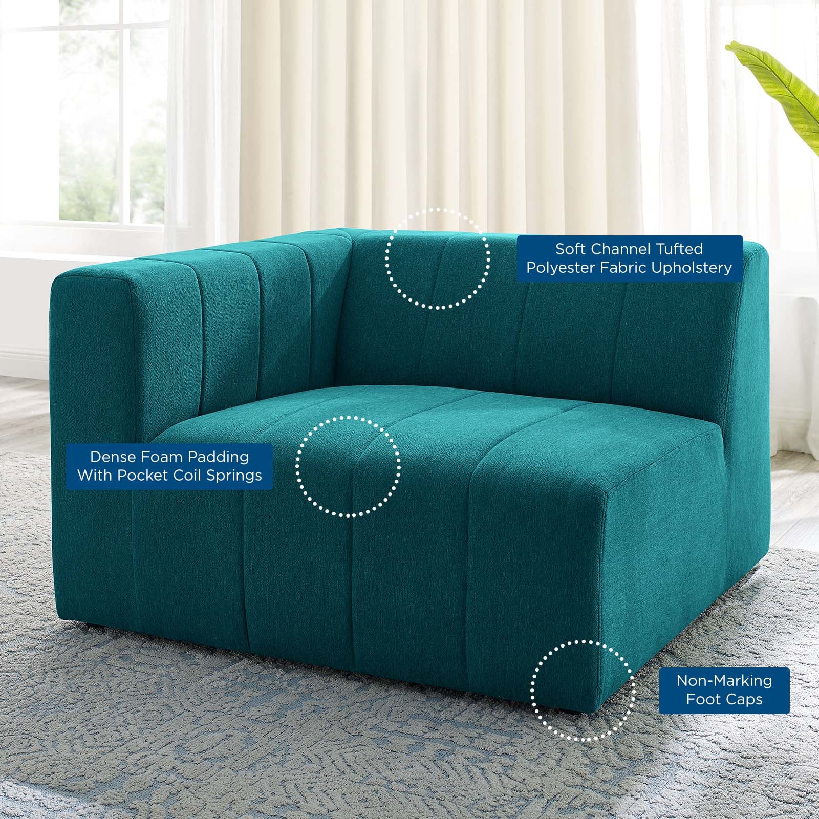 Modway Accent Chairs - Bartlett Upholstered Fabric Left-Arm Chair Teal