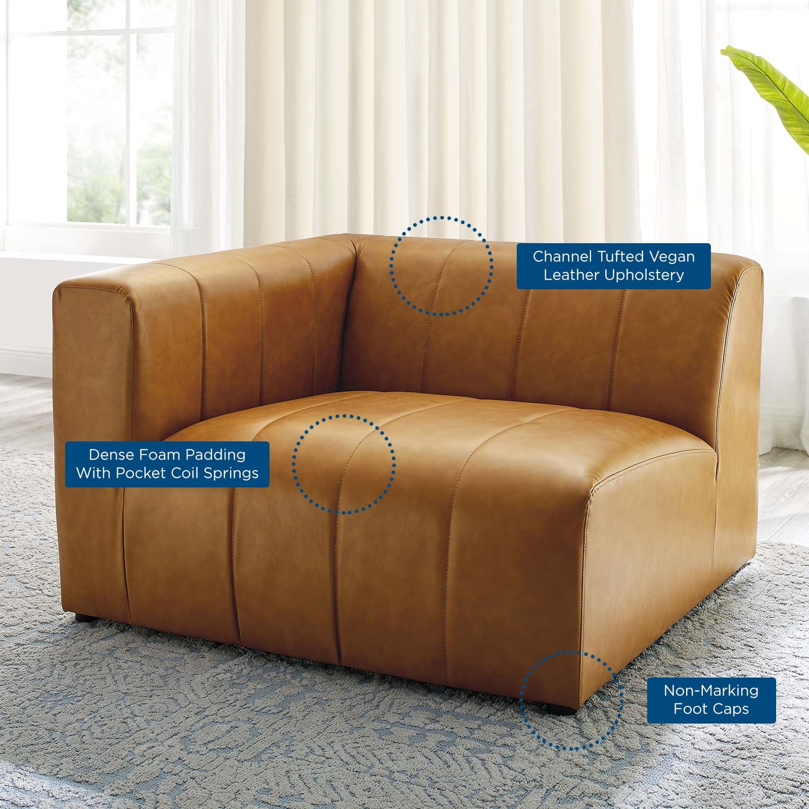 Modway Accent Chairs - Bartlett Vegan Leather Left-Arm Chair Tan