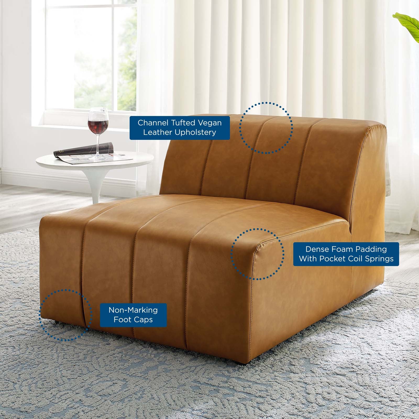 Modway Accent Chairs - Bartlett Vegan Leather Armless Chair Tan