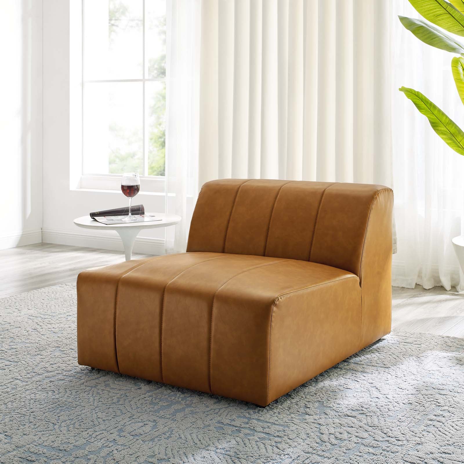 Modway Accent Chairs - Bartlett Vegan Leather Armless Chair Tan