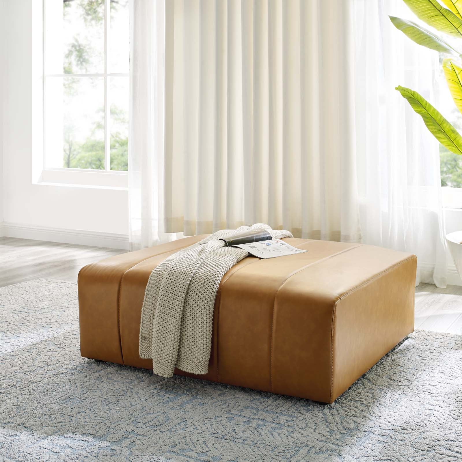 Modway Ottomans & Stools - Bartlett Vegan Leather Ottoman Tan