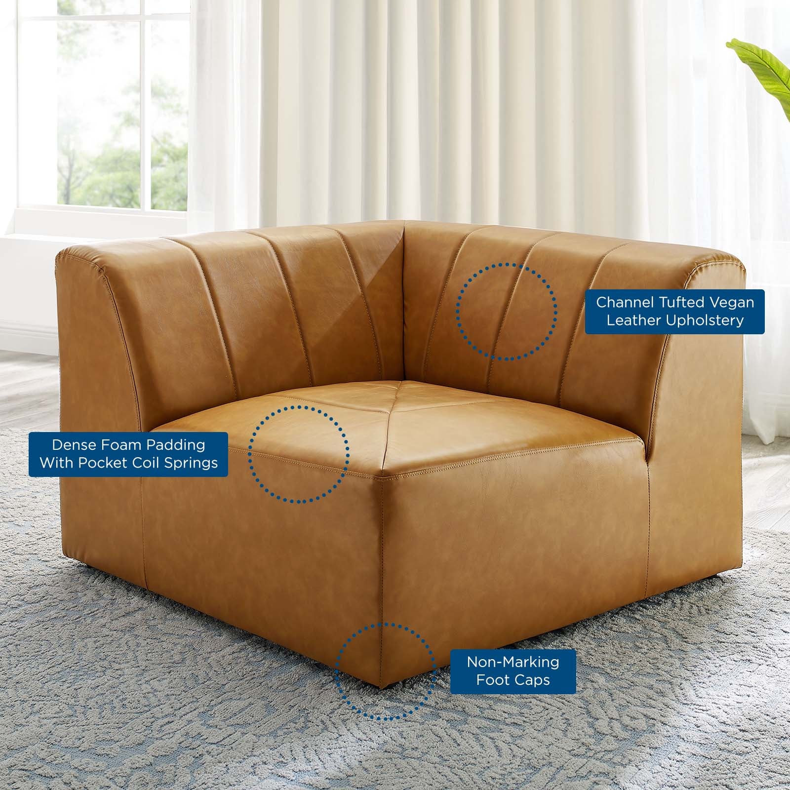 Modway Chairs - Bartlett Vegan Leather Corner Chair Tan