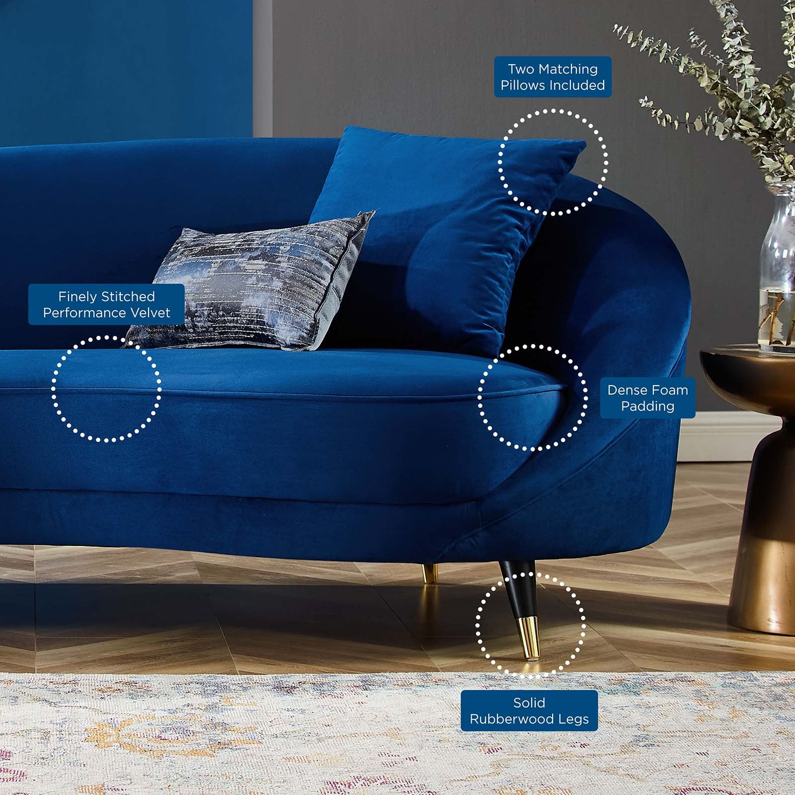 Modway Sofas & Couches - Echo Performance Velvet Sofa Navy