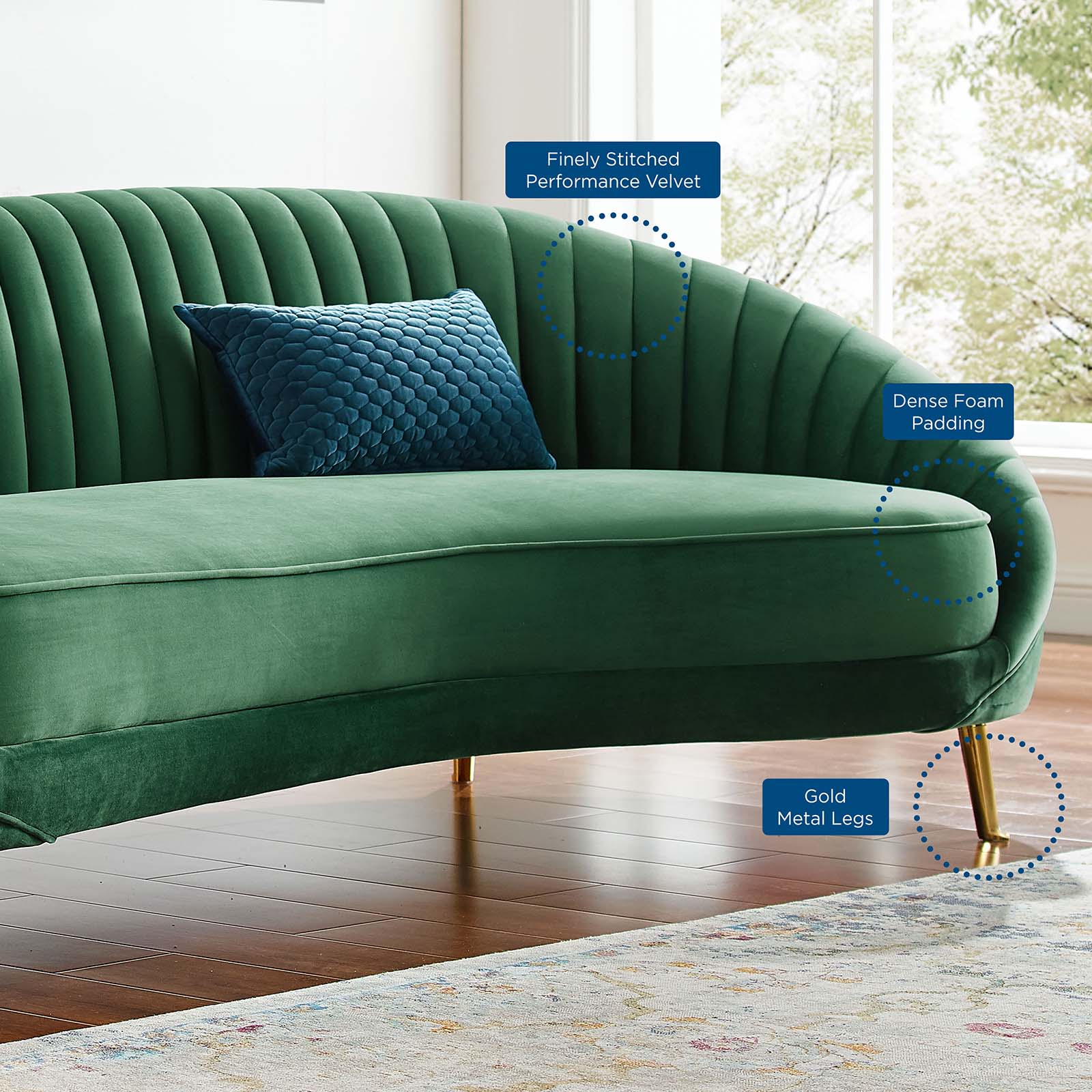 Modway Sofas & Couches - Camber Channel Tufted Performance Velvet Sofa Emerald