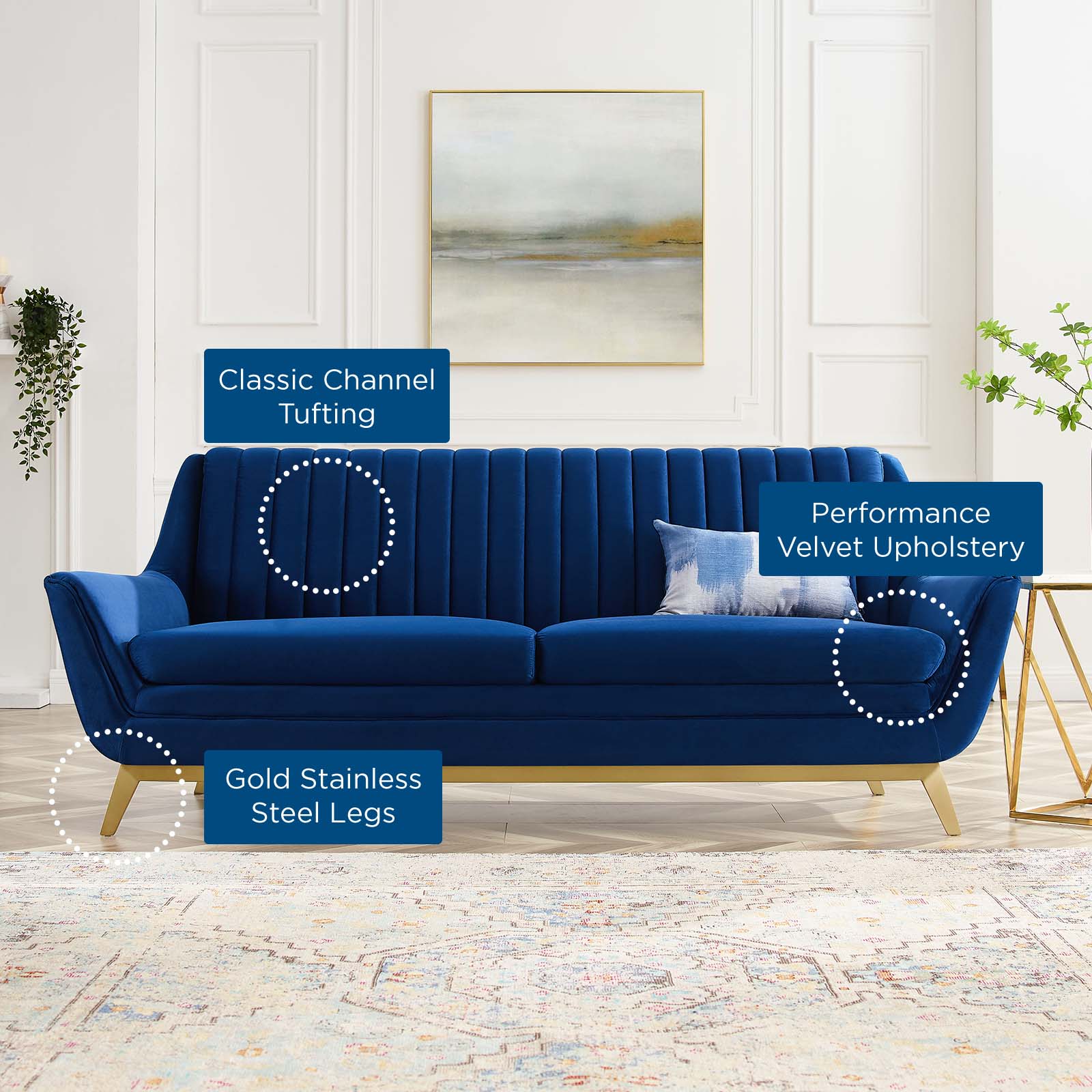 Modway Sofas & Couches - Winsome Channel Tufted Performance Velvet Sofa Navy
