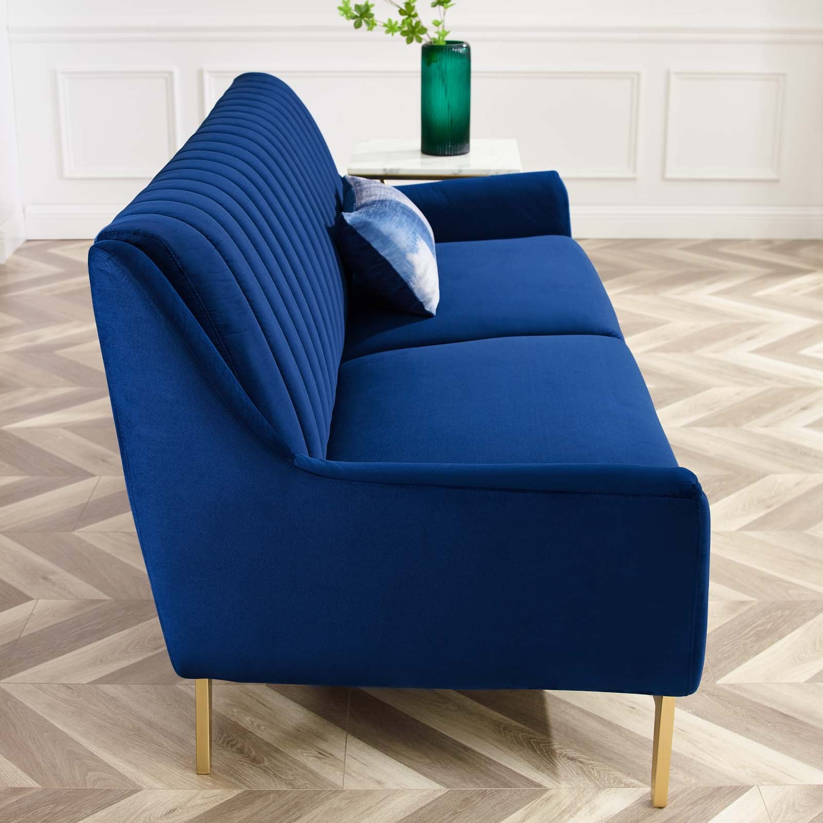 Modway Sofas & Couches - Winsome Channel Tufted Performance Velvet Sofa Navy