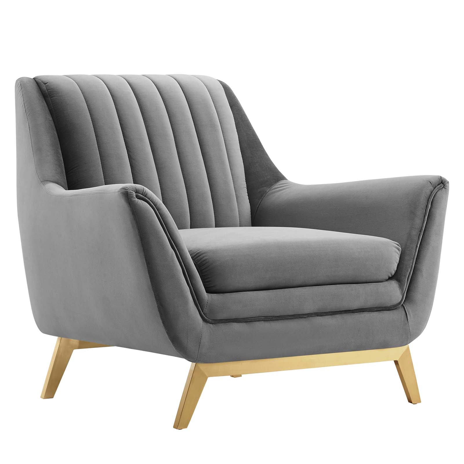 Modway Accent Chairs - Winsome Channel Tufted Performance Velvet Armchair Gray