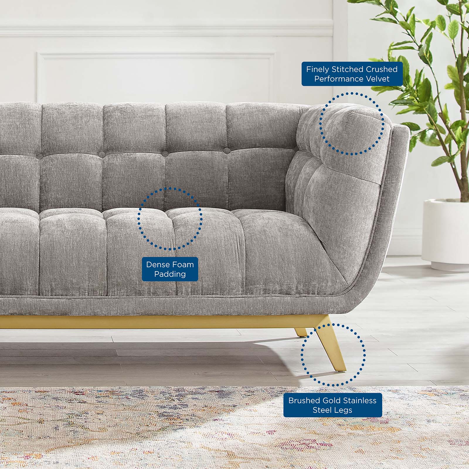 Modway Sofas & Couches - Bestow Crushed Performance Velvet Sofa Light Gray
