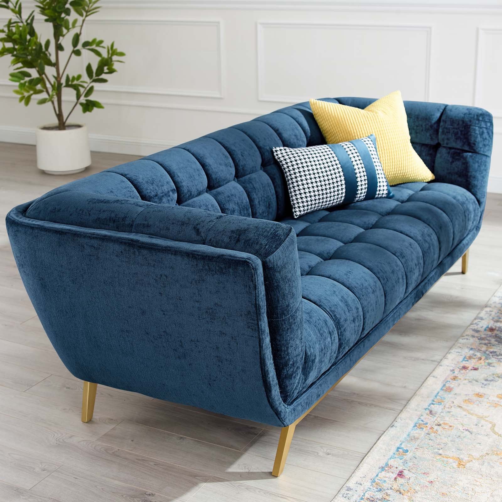 Modway Sofas & Couches - Bestow Crushed Performance Velvet Sofa Navy