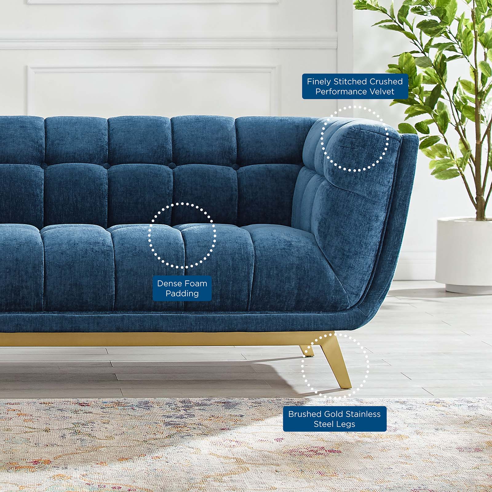 Modway Sofas & Couches - Bestow Crushed Performance Velvet Sofa Navy