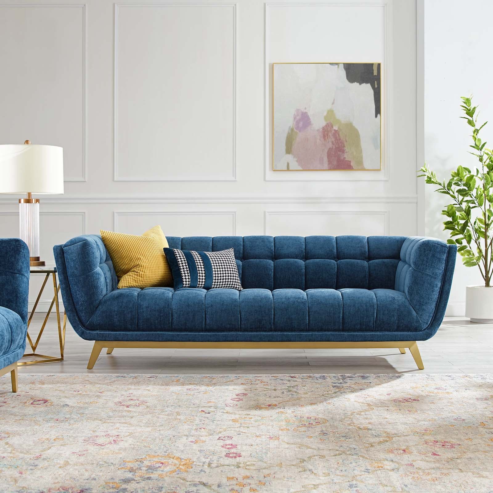 Modway Sofas & Couches - Bestow Crushed Performance Velvet Sofa Navy