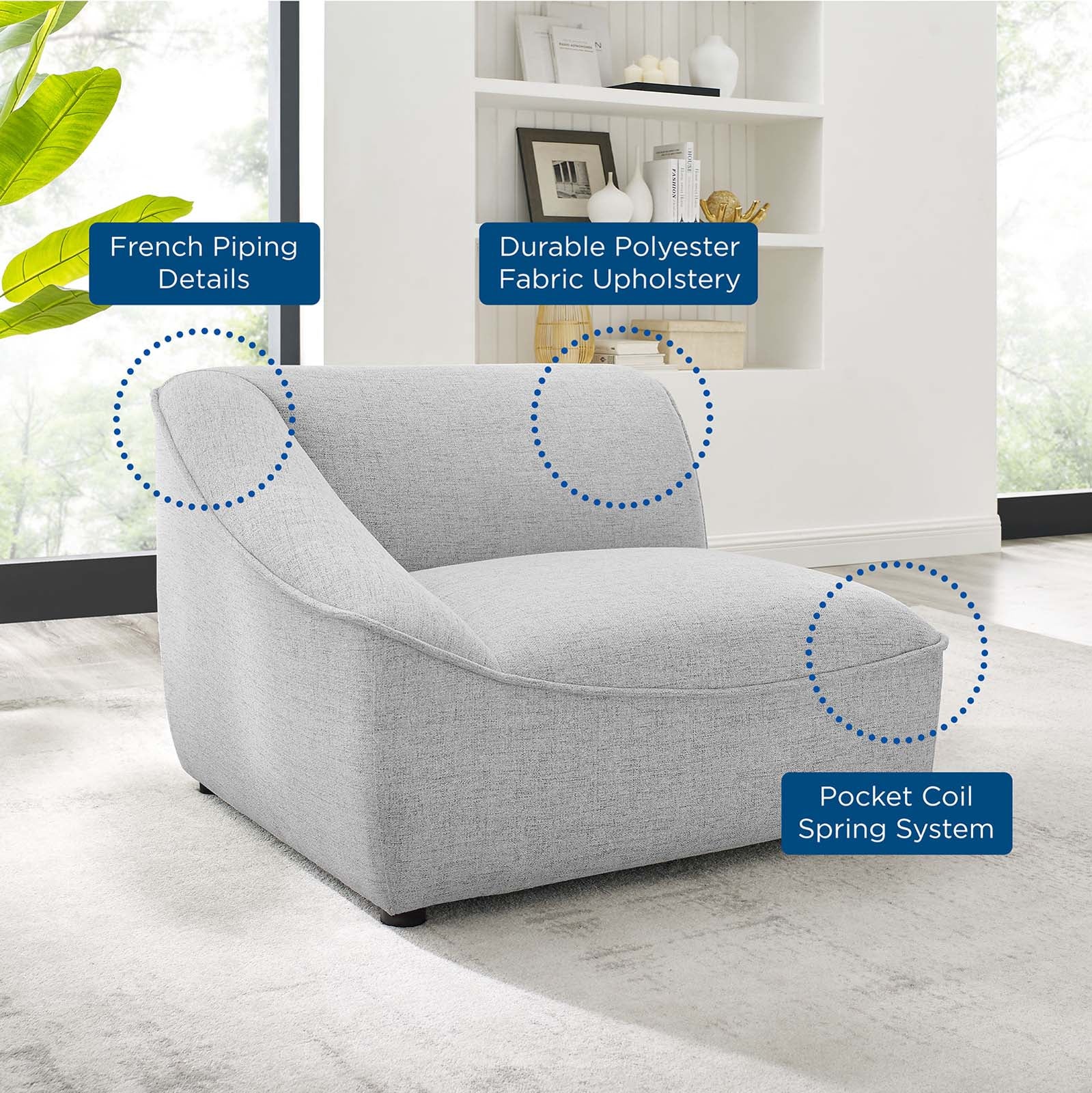 Modway Accent Chairs - Comprise Left-Arm Sectional Sofa Chair Light Gray