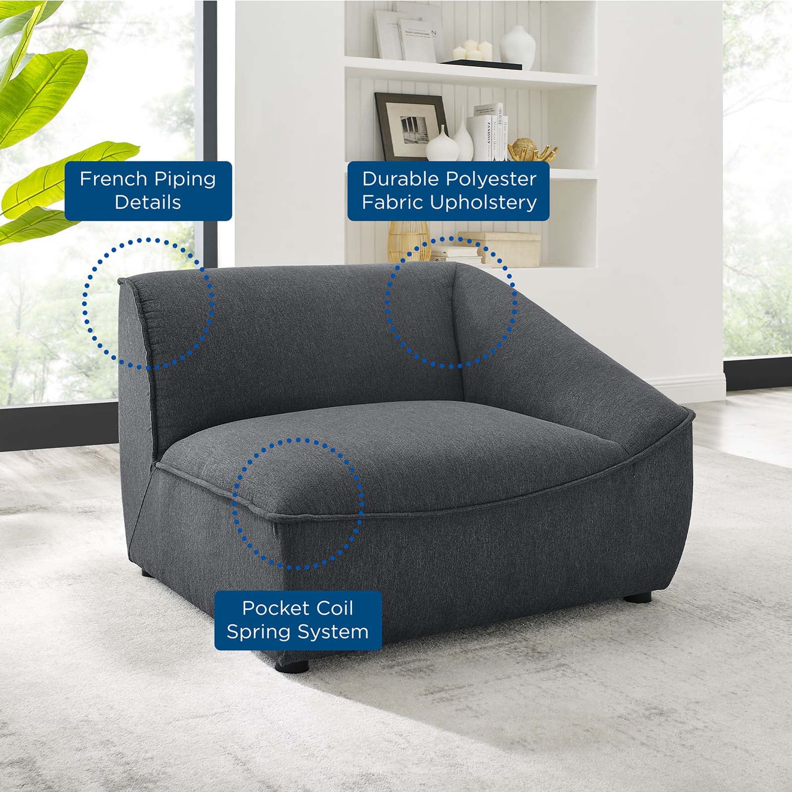 Modway Accent Chairs - Comprise Right-Arm Sectional Sofa Chair Charcoal