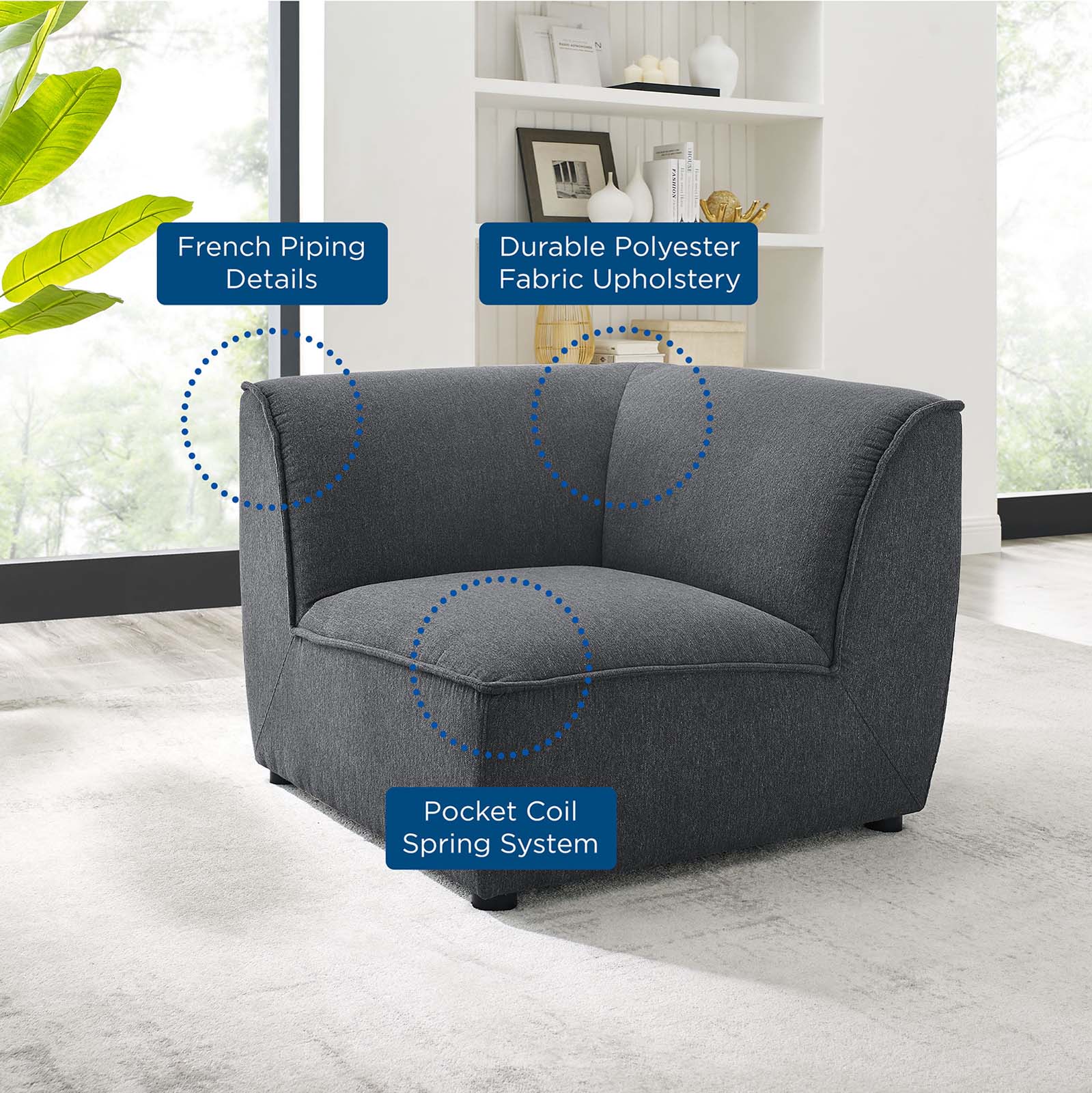Modway Accent Chairs - Comprise Corner Sectional Sofa Chair Charcoal
