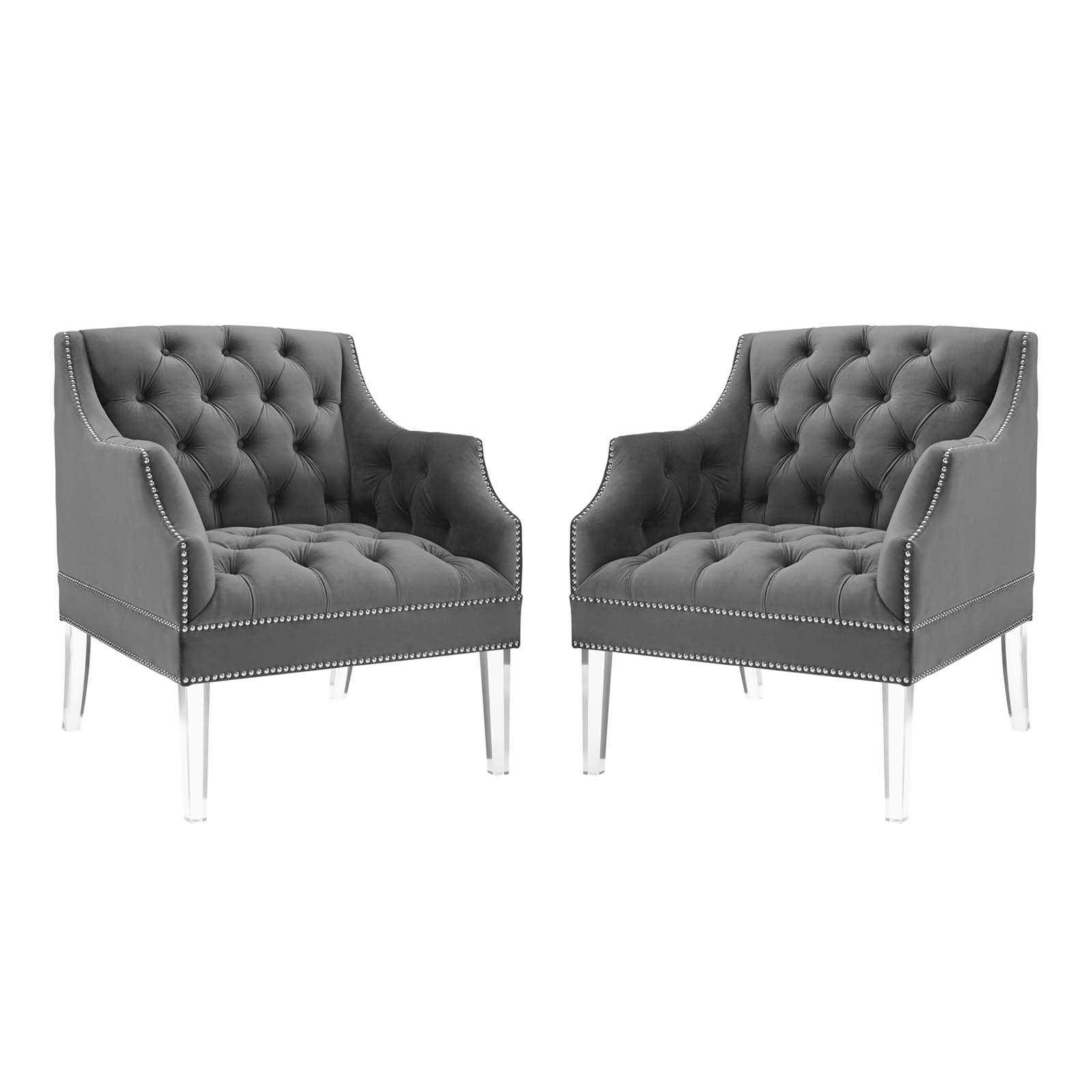 Modway Chairs - Proverbial Armchair Performance Velvet Gray ( Set of 2 )