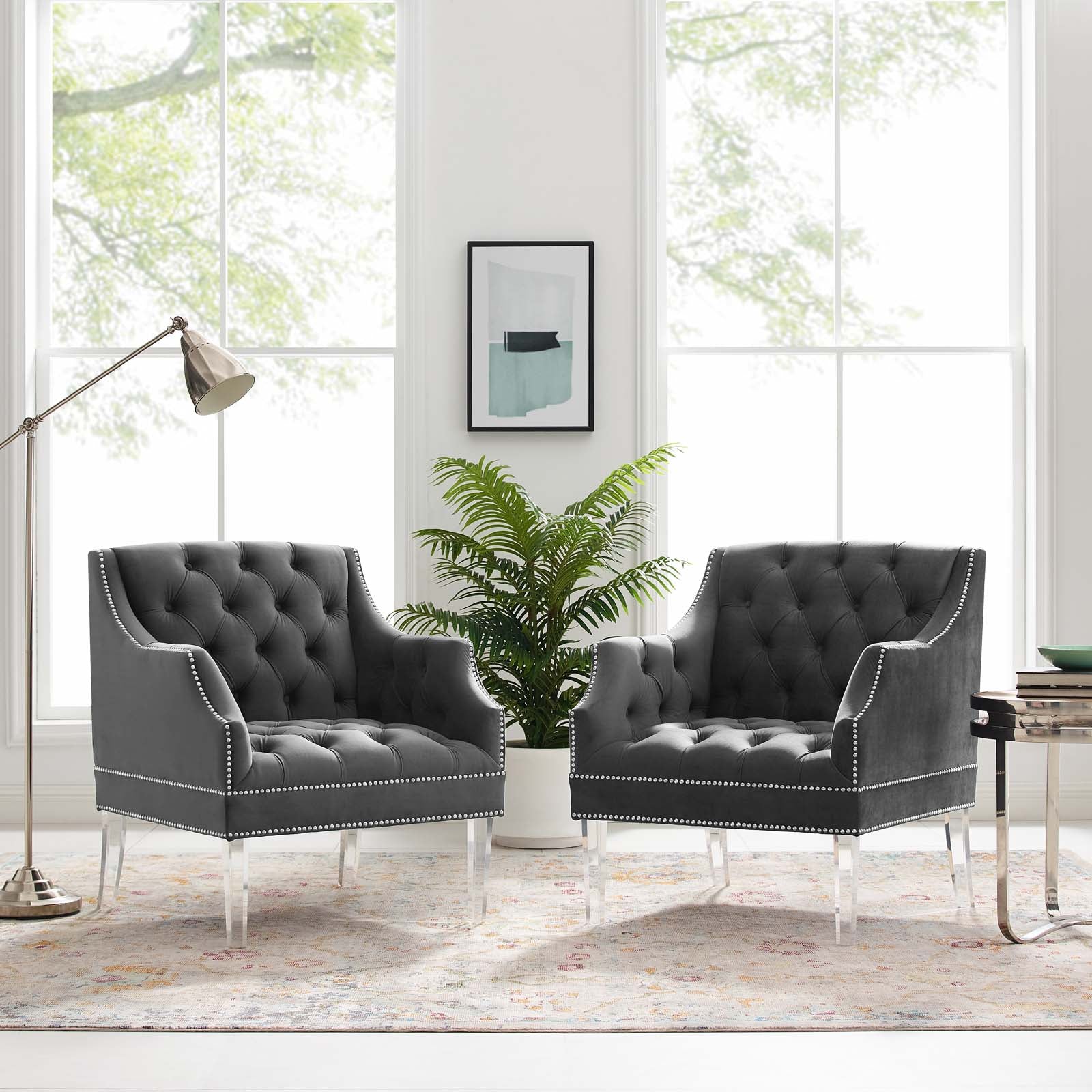 Modway Chairs - Proverbial Armchair Performance Velvet Gray ( Set of 2 )