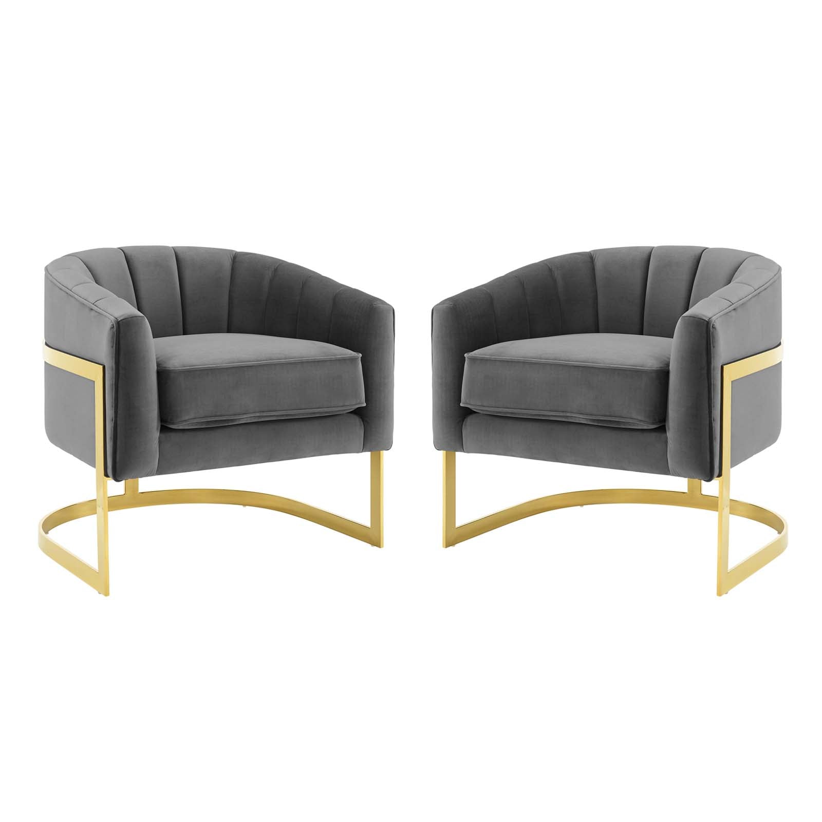 Modway Accent Chairs - Esteem Accent Armchair Performance Velvet (Set of 2) Gray