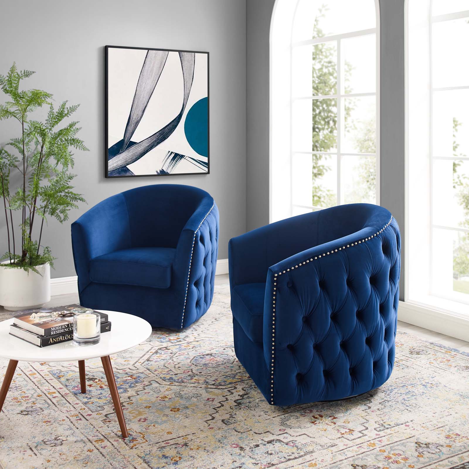 Modway Accent Chairs - Rogue Armchair Performance Velvet Navy ( Set of 2 )