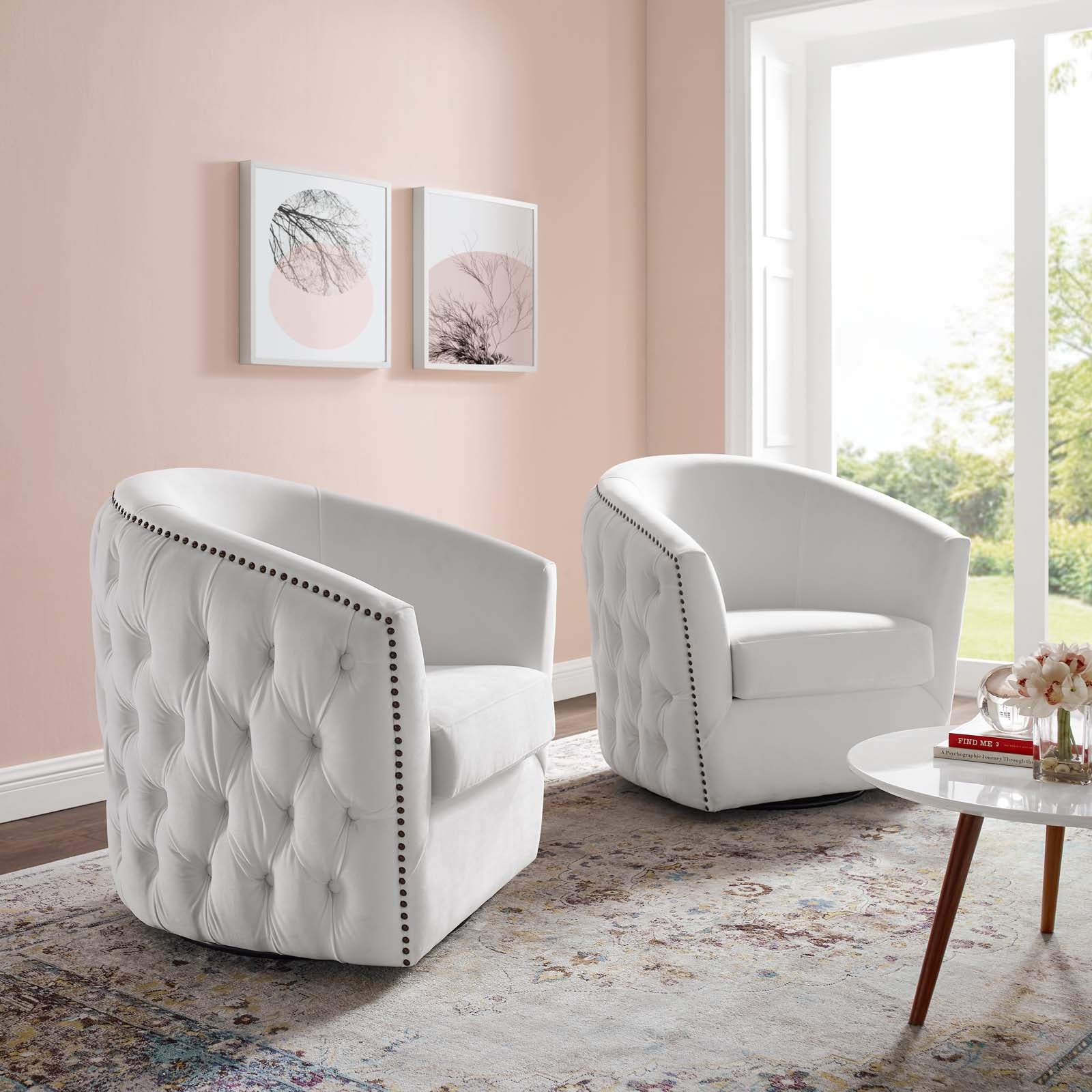 Modway Living Room Sets - Rogue Armchair Performance Velvet Set of 2 White