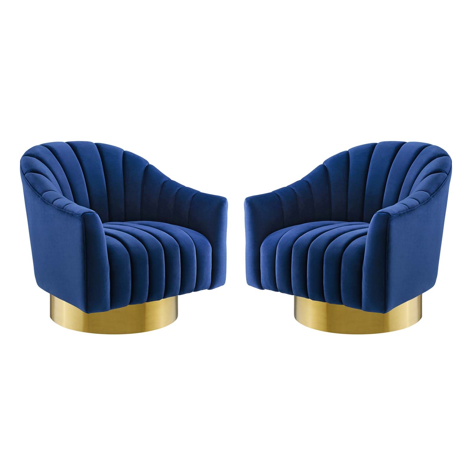 Modway Accent Chairs - Buoyant Swivel Chair Performance Velvet Set of 2 Navy