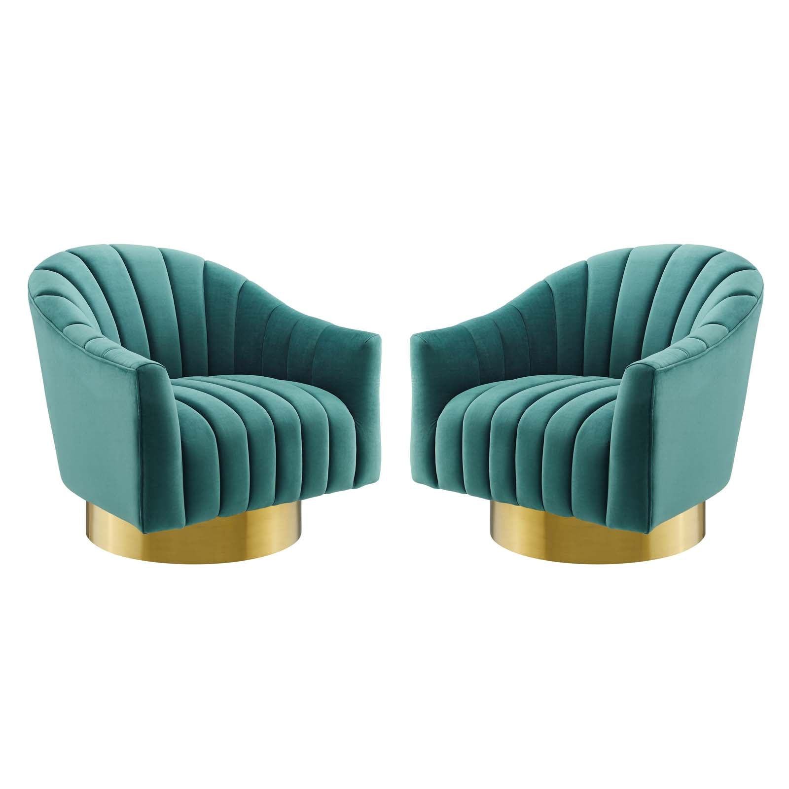 Modway Accent Chairs - Buoyant Swivel Chair Performance Velvet Set of 2 Teal