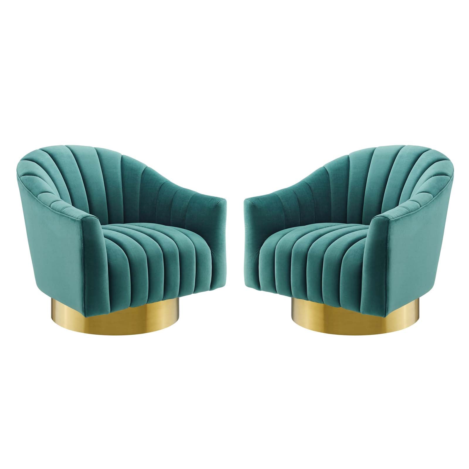 Modway Accent Chairs - Buoyant Swivel Chair Performance Velvet Set of 2 Teal