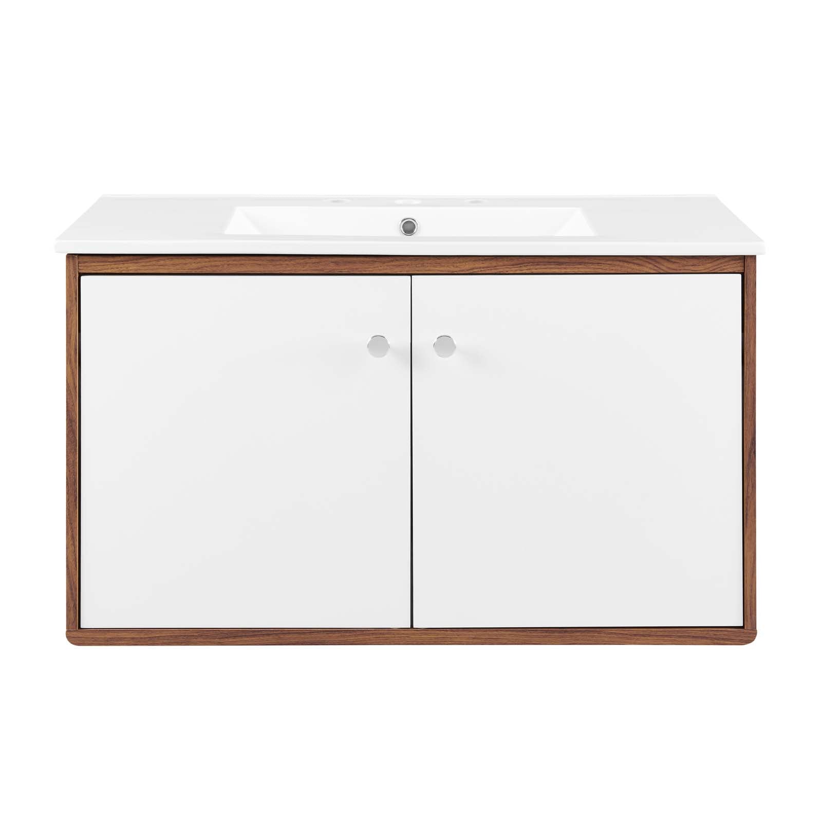 Modway Bathroom Vanity - Transmit-36"-Wall-Mount-Bathroom-Vanity-Walnut-White