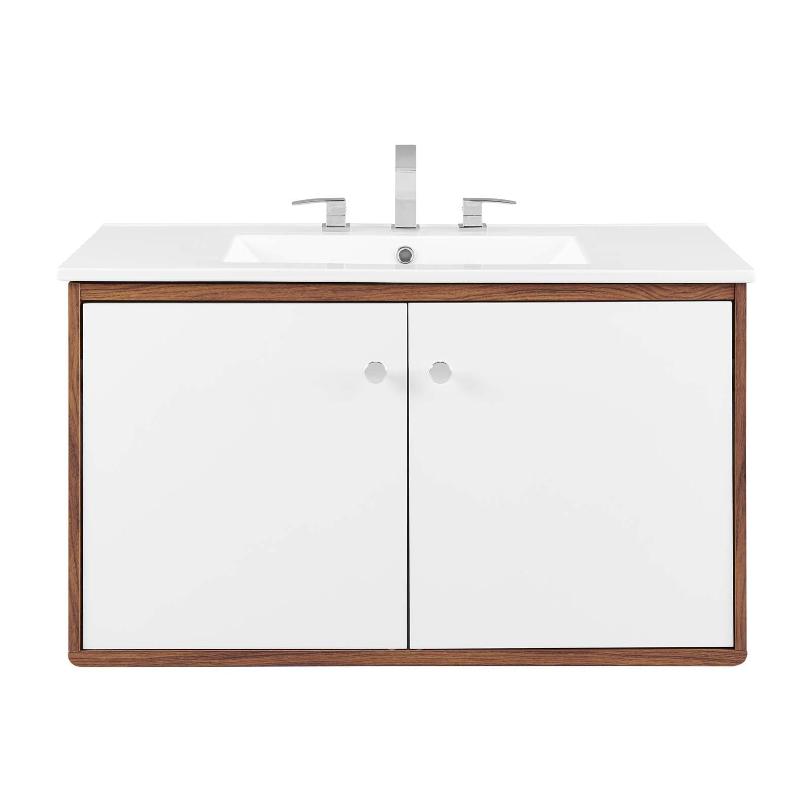 Modway Bathroom Vanity - Transmit-36"-Wall-Mount-Bathroom-Vanity-Walnut-White