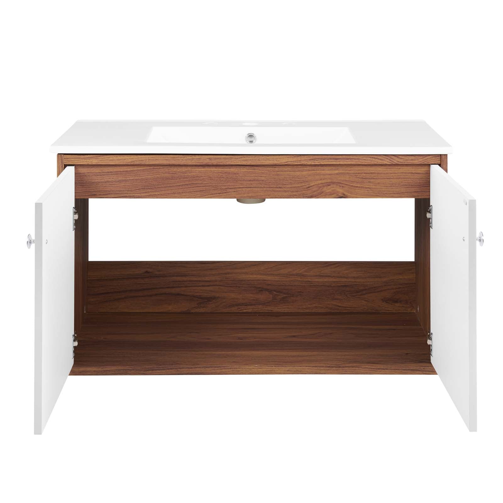 Modway Bathroom Vanity - Transmit-36"-Wall-Mount-Bathroom-Vanity-Walnut-White