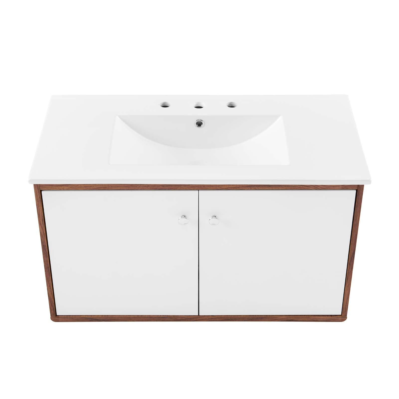 Modway Bathroom Vanity - Transmit-36"-Wall-Mount-Bathroom-Vanity-Walnut-White
