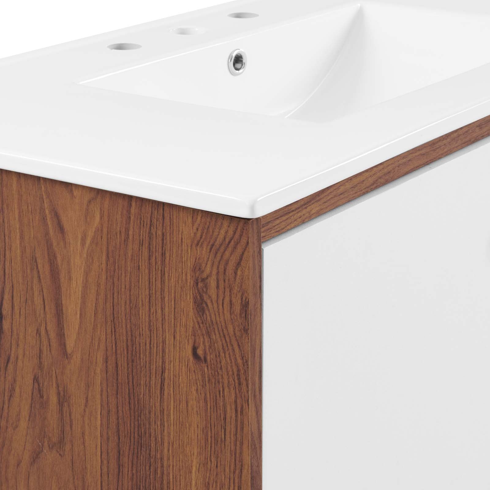 Modway Bathroom Vanity - Transmit-36"-Wall-Mount-Bathroom-Vanity-Walnut-White