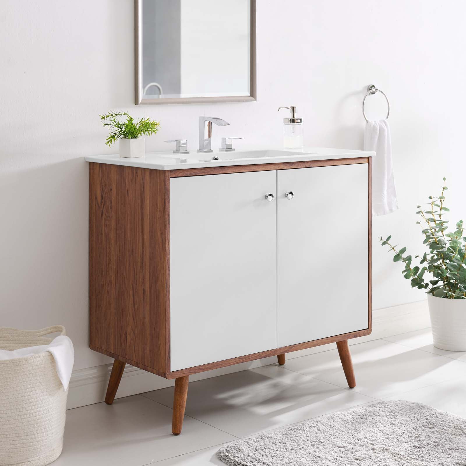 Modway Bathroom Vanity - Transmit 36" Bathroom Vanity Walnut White