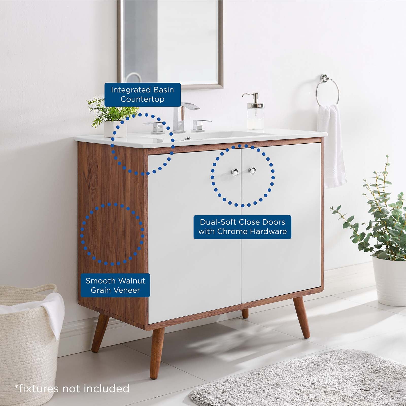 Modway Bathroom Vanity - Transmit 36" Bathroom Vanity Walnut White
