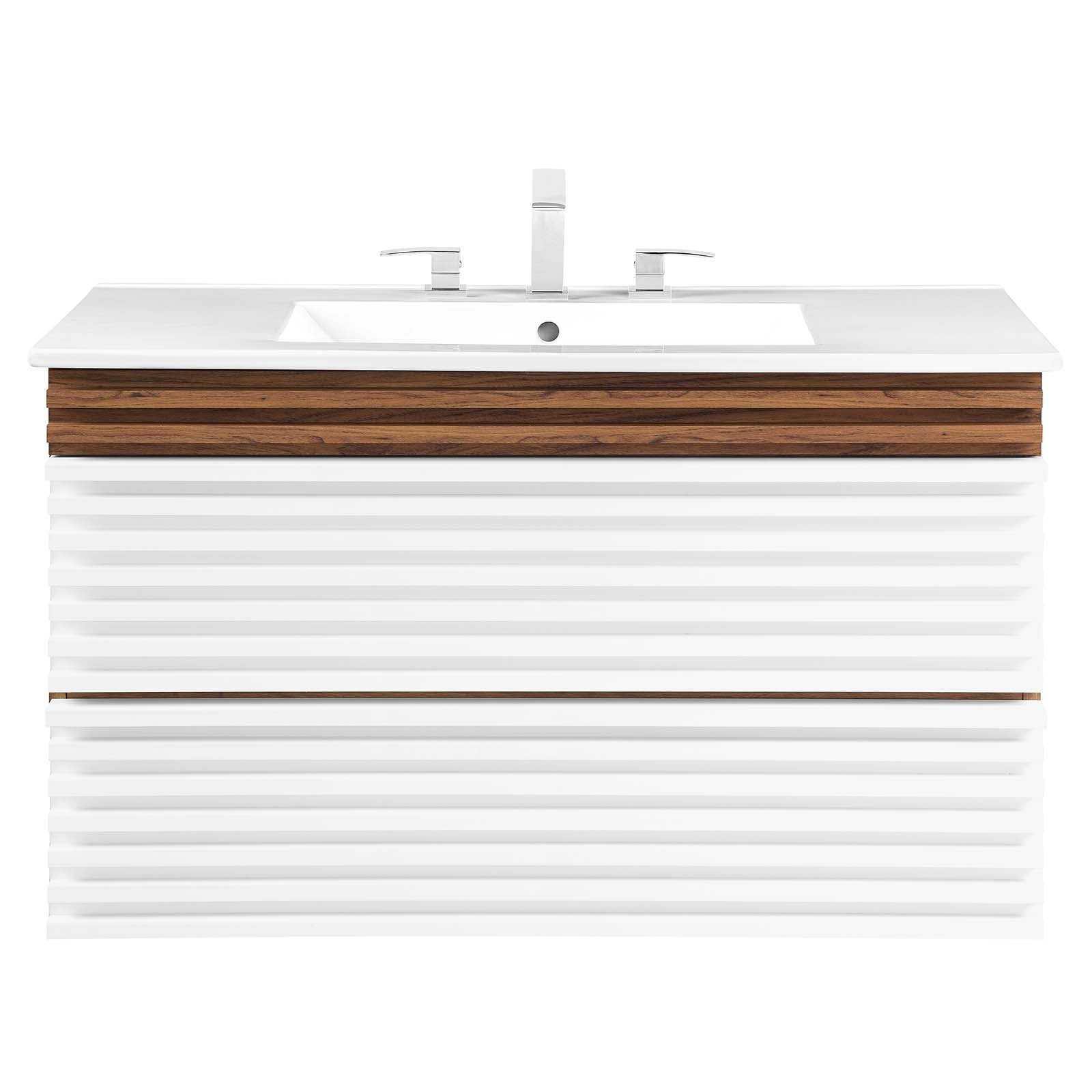 Modway Bathroom Vanity - Render 36" Wall-Mount Bathroom Vanity White Walnut White