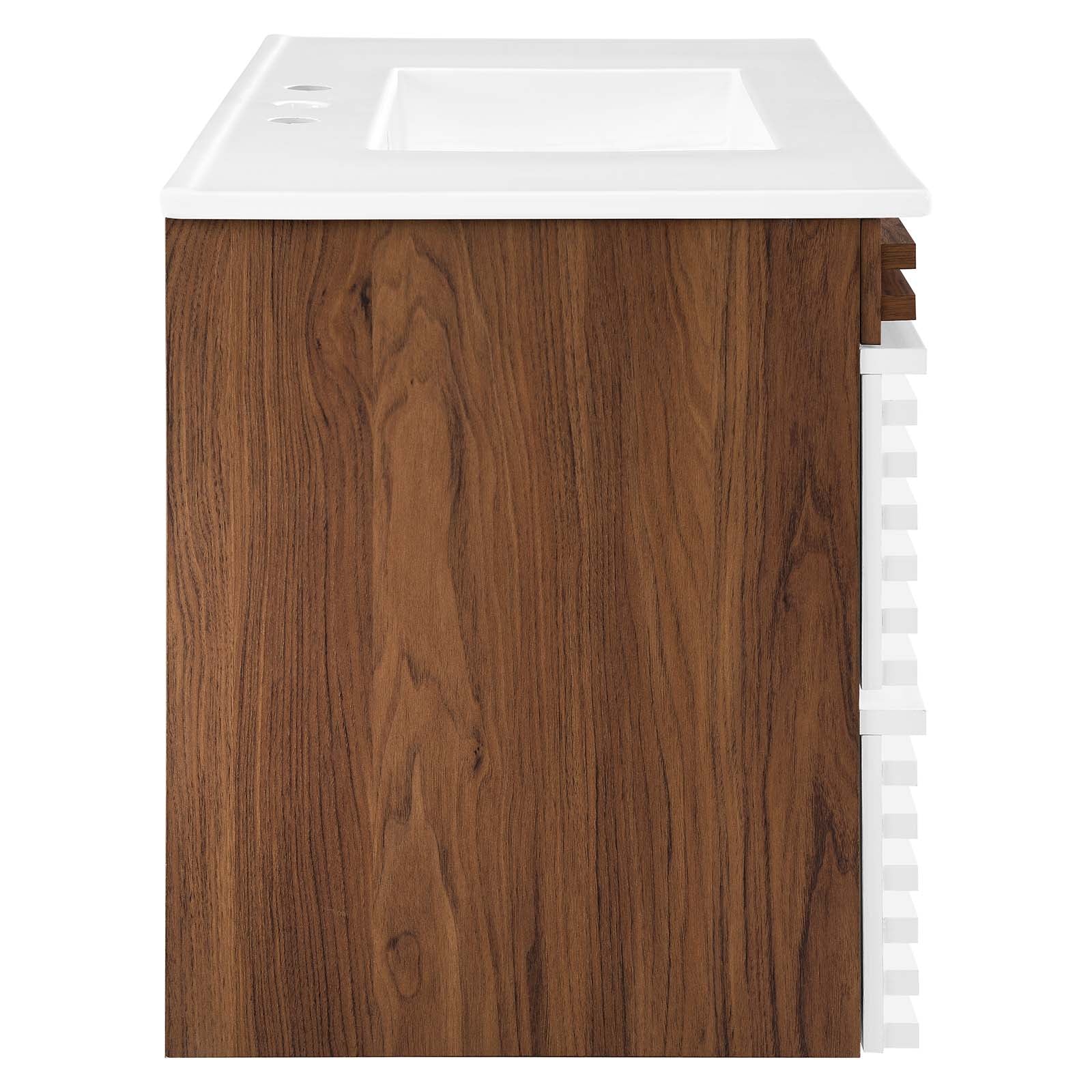 Modway Bathroom Vanity - Render 36" Wall-Mount Bathroom Vanity White Walnut White