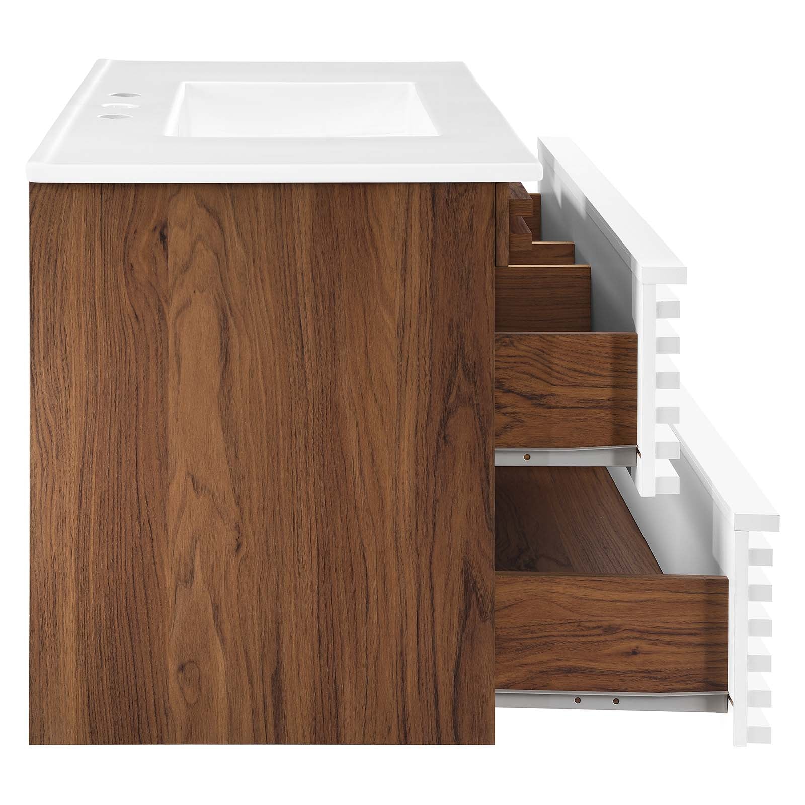 Modway Bathroom Vanity - Render 36" Wall-Mount Bathroom Vanity White Walnut White
