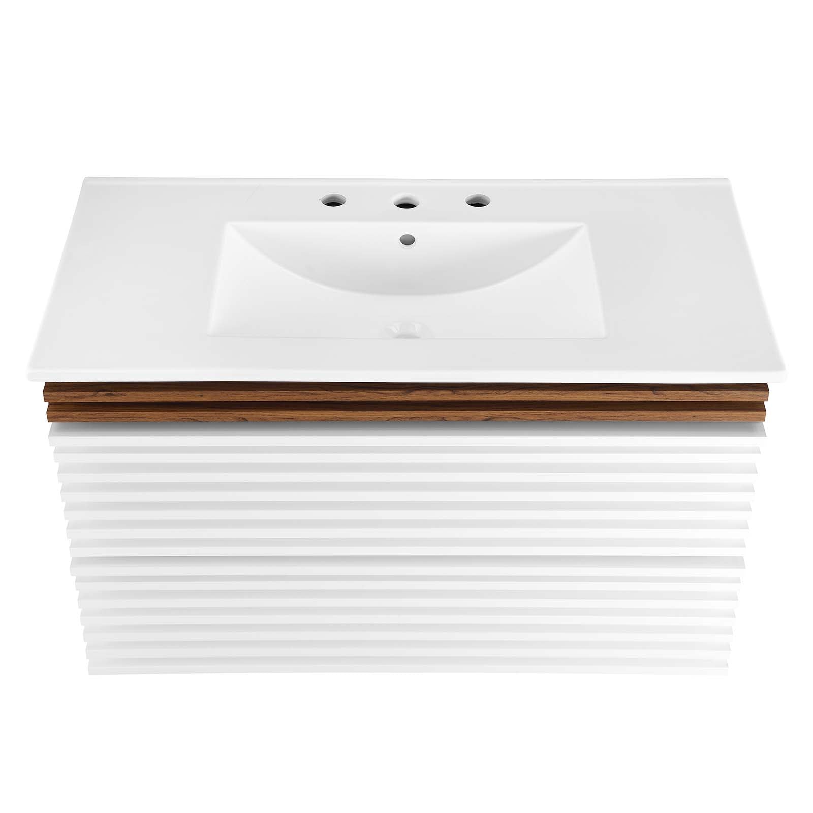 Modway Bathroom Vanity - Render 36" Wall-Mount Bathroom Vanity White Walnut White