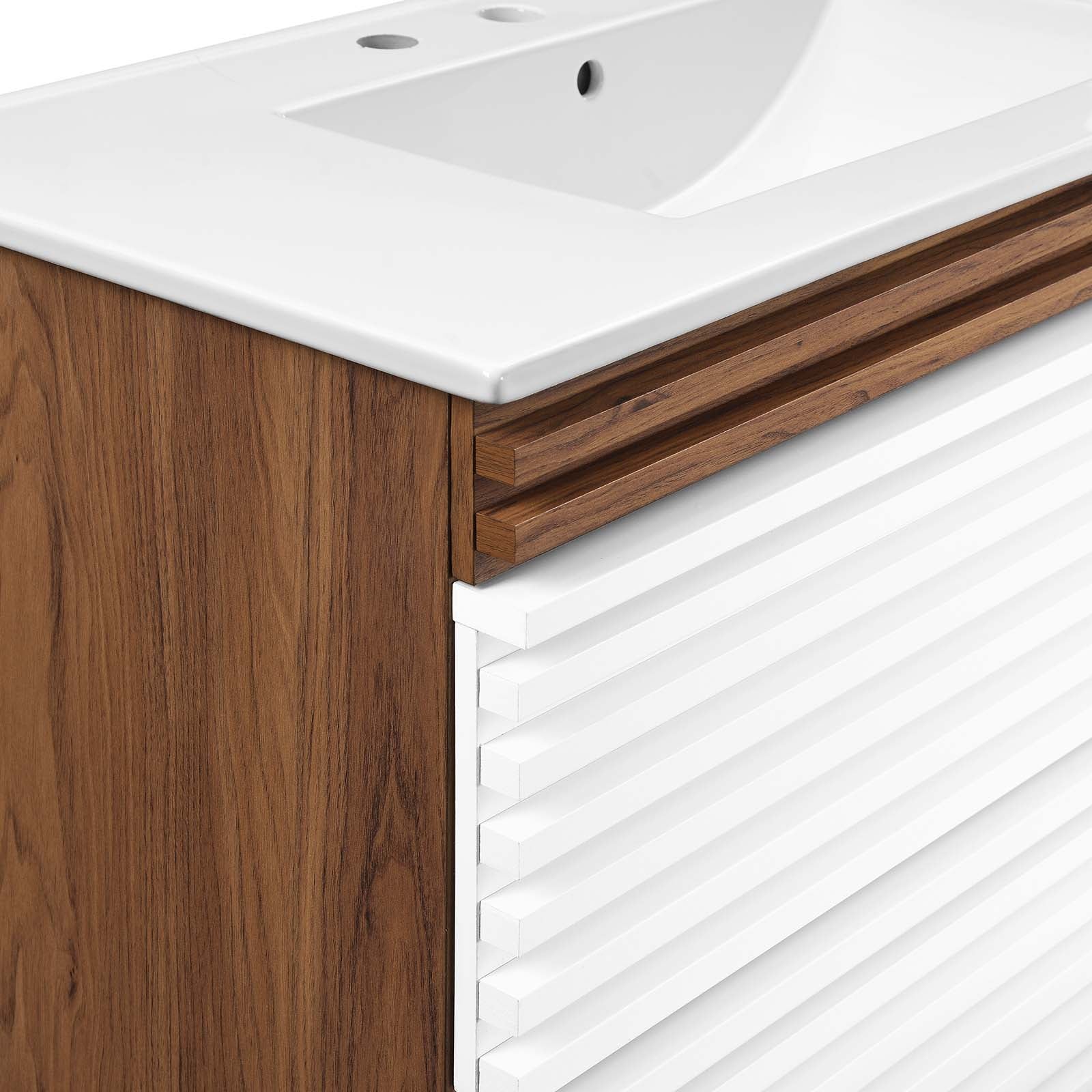 Modway Bathroom Vanity - Render 36" Wall-Mount Bathroom Vanity White Walnut White