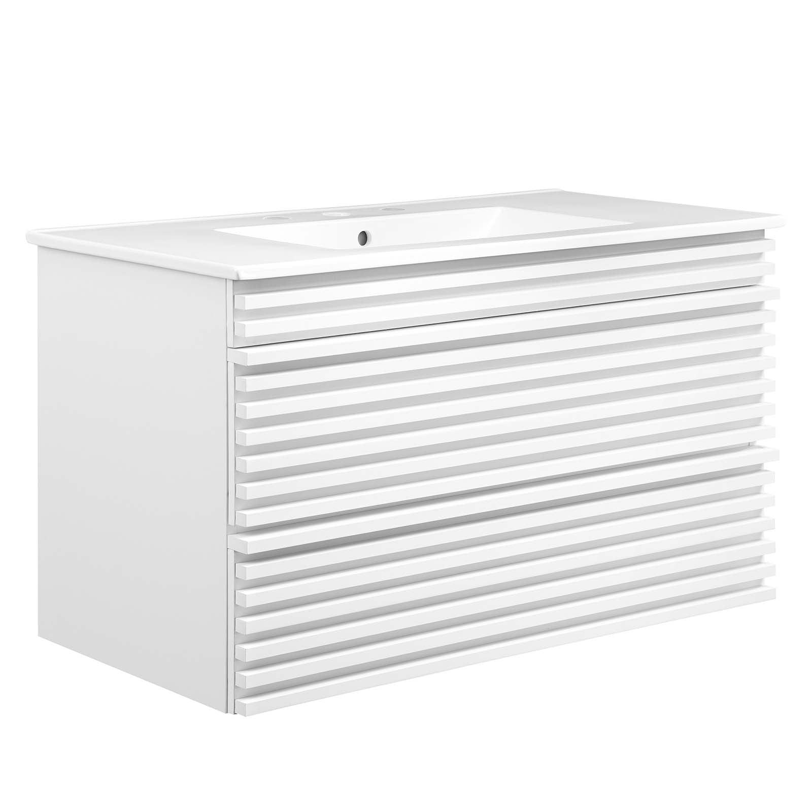 Modway Bathroom Vanity - Render 36" Wall-Mount Bathroom Vanity White White