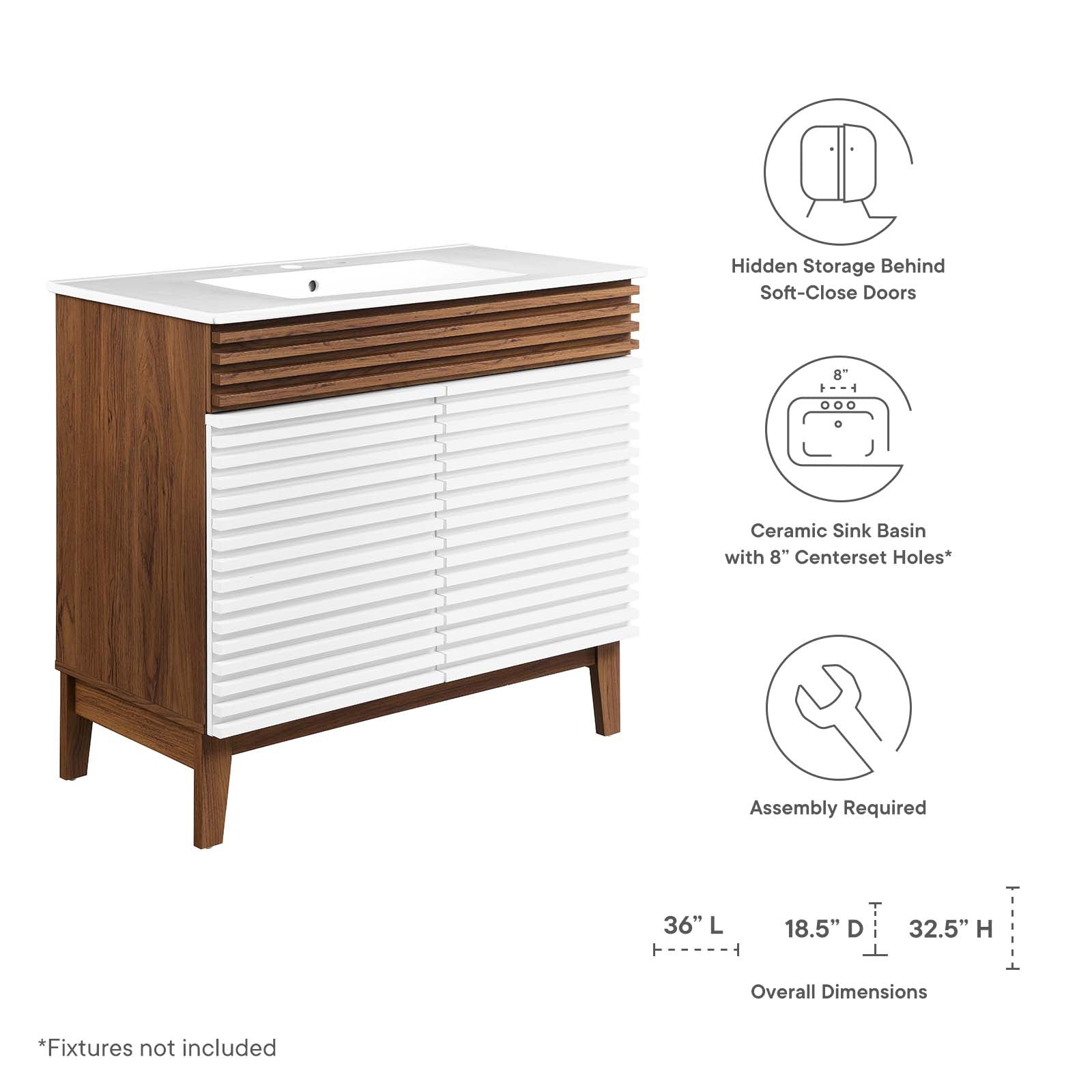Modway Bathroom Vanity - Render 36" Bathroom Vanity White Walnut White