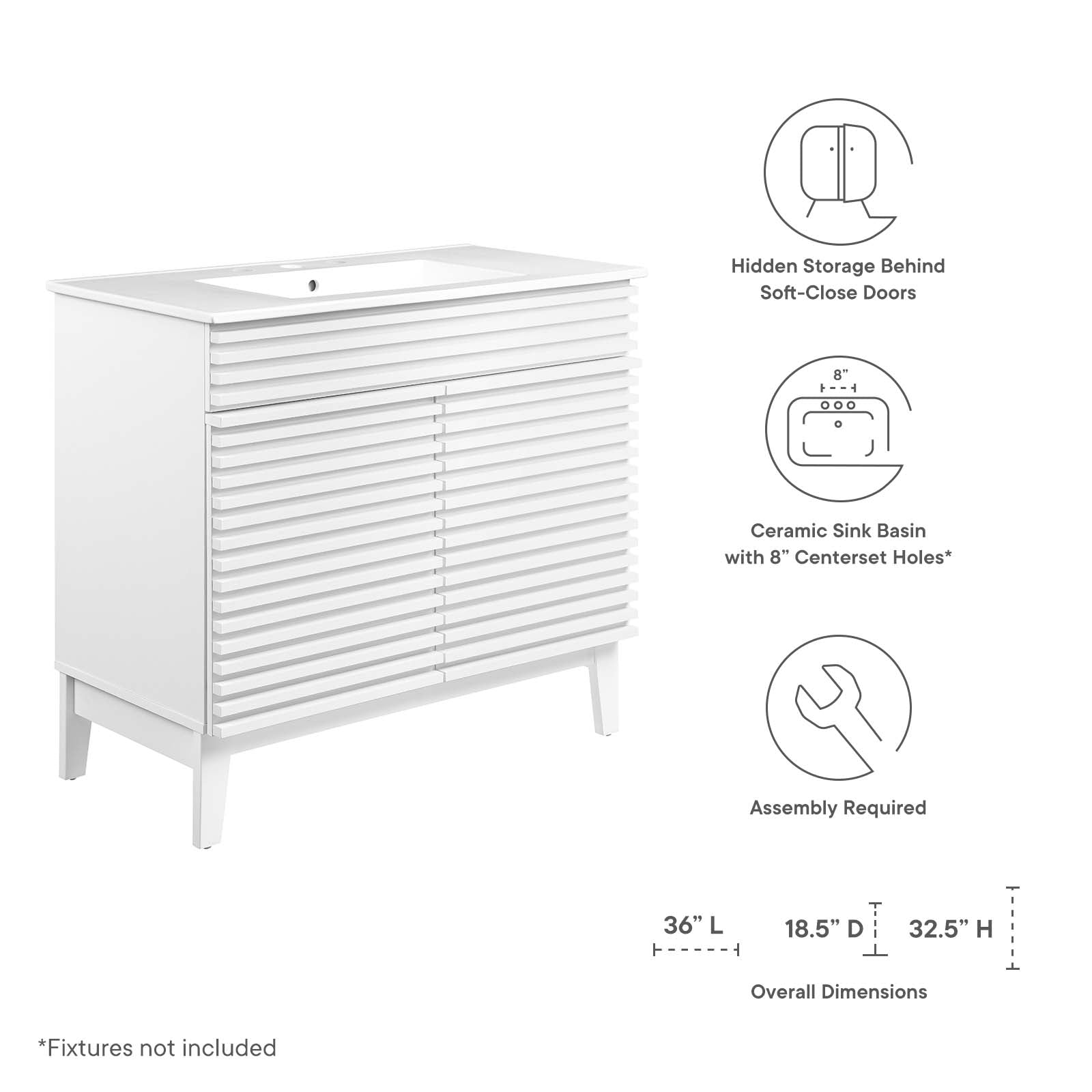 Modway Bathroom Vanity - Render 36" Bathroom Vanity White White