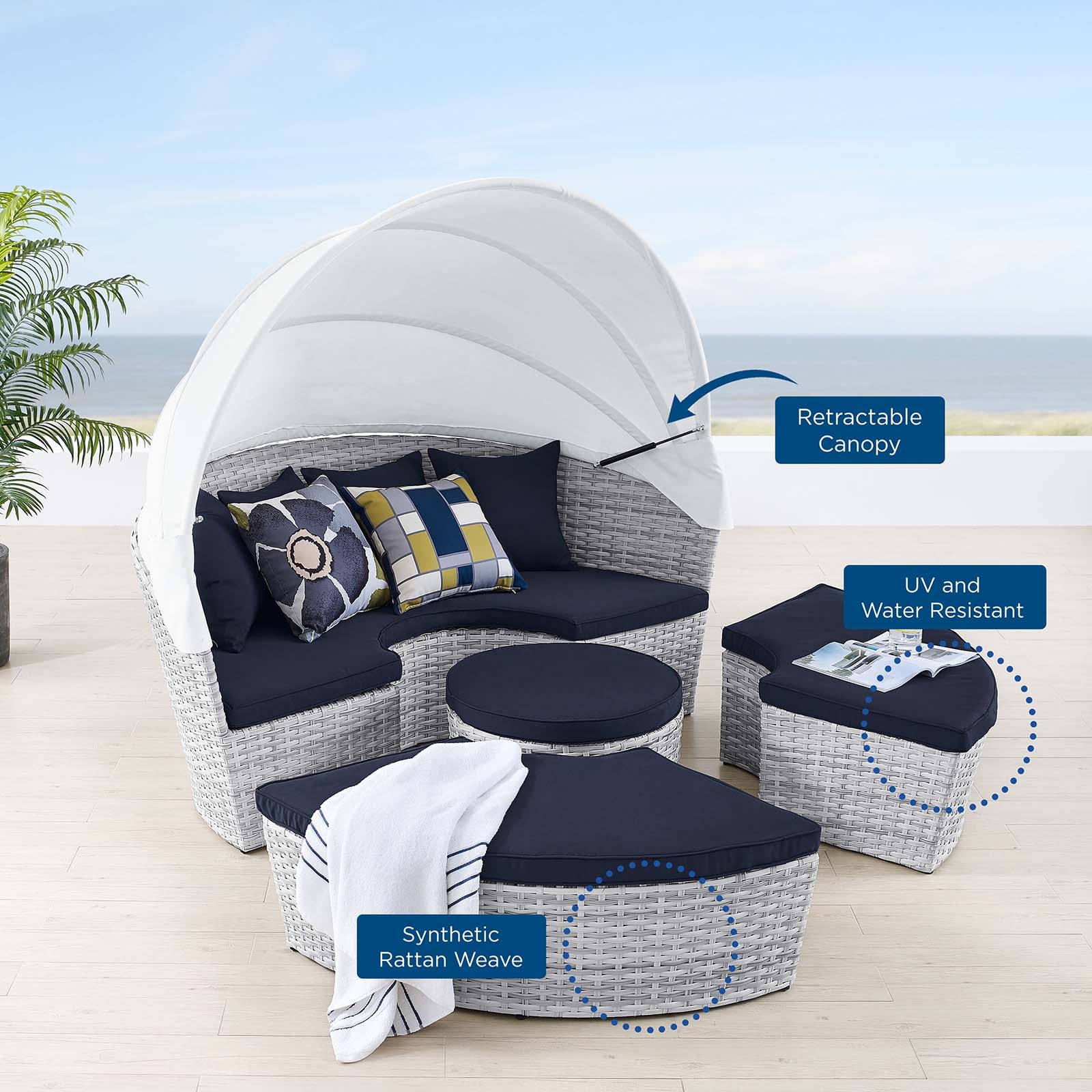 Modway Patio Daybeds - Scottsdale Canopy Outdoor Patio Daybed Light Gray Navy