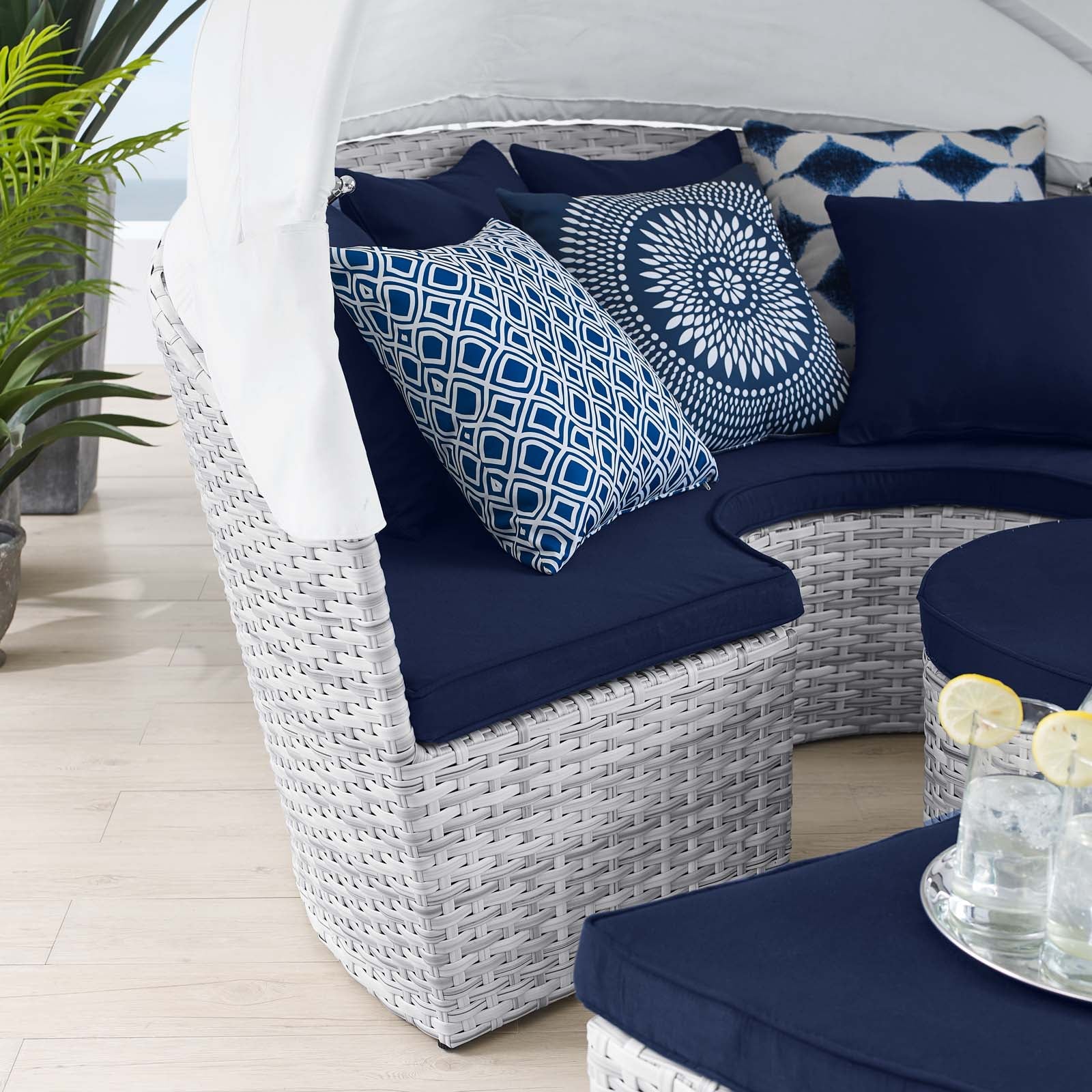 Modway Outdoor Conversation Sets - Scottsdale-Canopy-Sunbrella¨-Outdoor-Patio-Daybed-Light-Gray-Navy